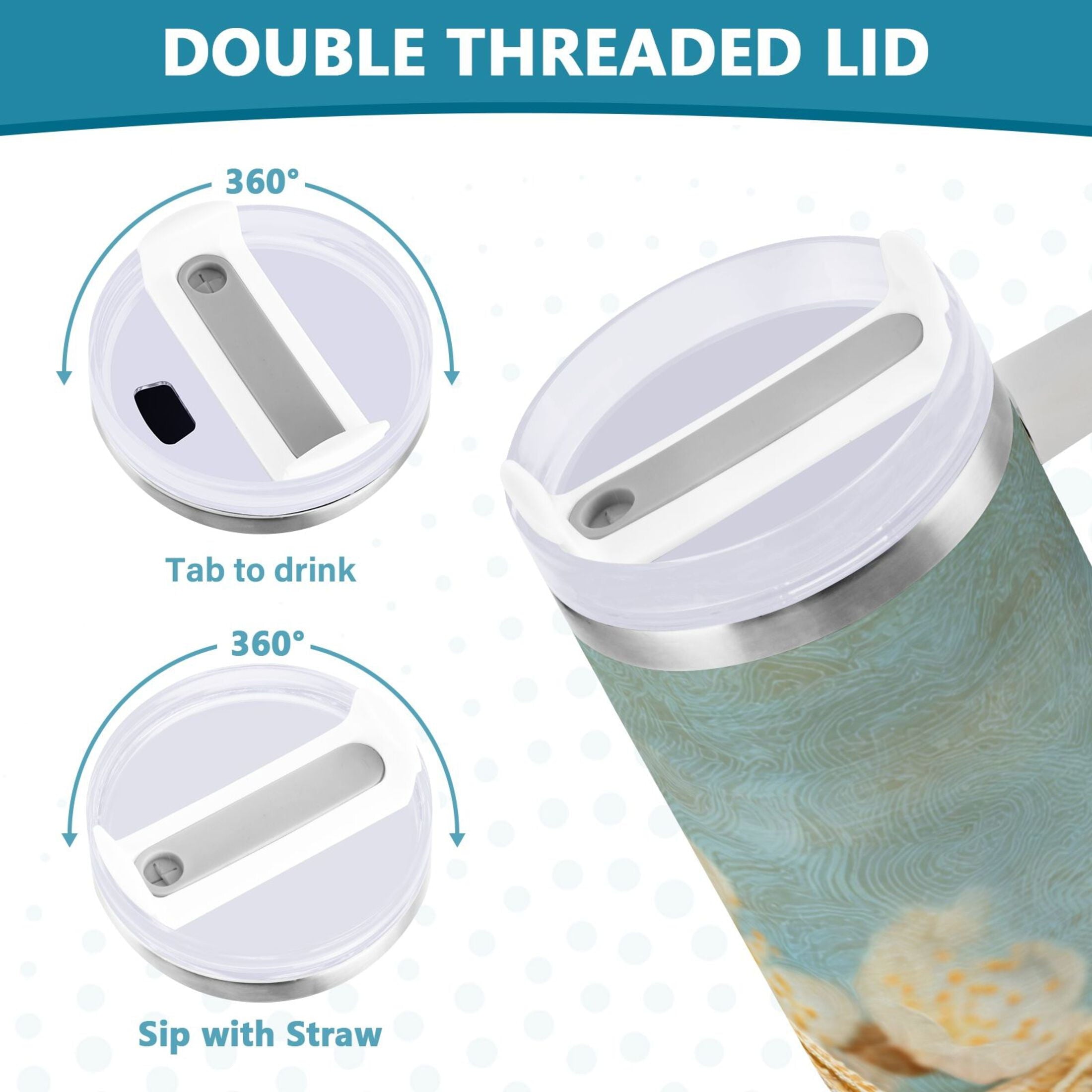 30 oz Insulated Stainless Steel Tumbler Double Wall Stainless Steel Tumbler with 2-Way Drinking Starfish with Flowers M451Q