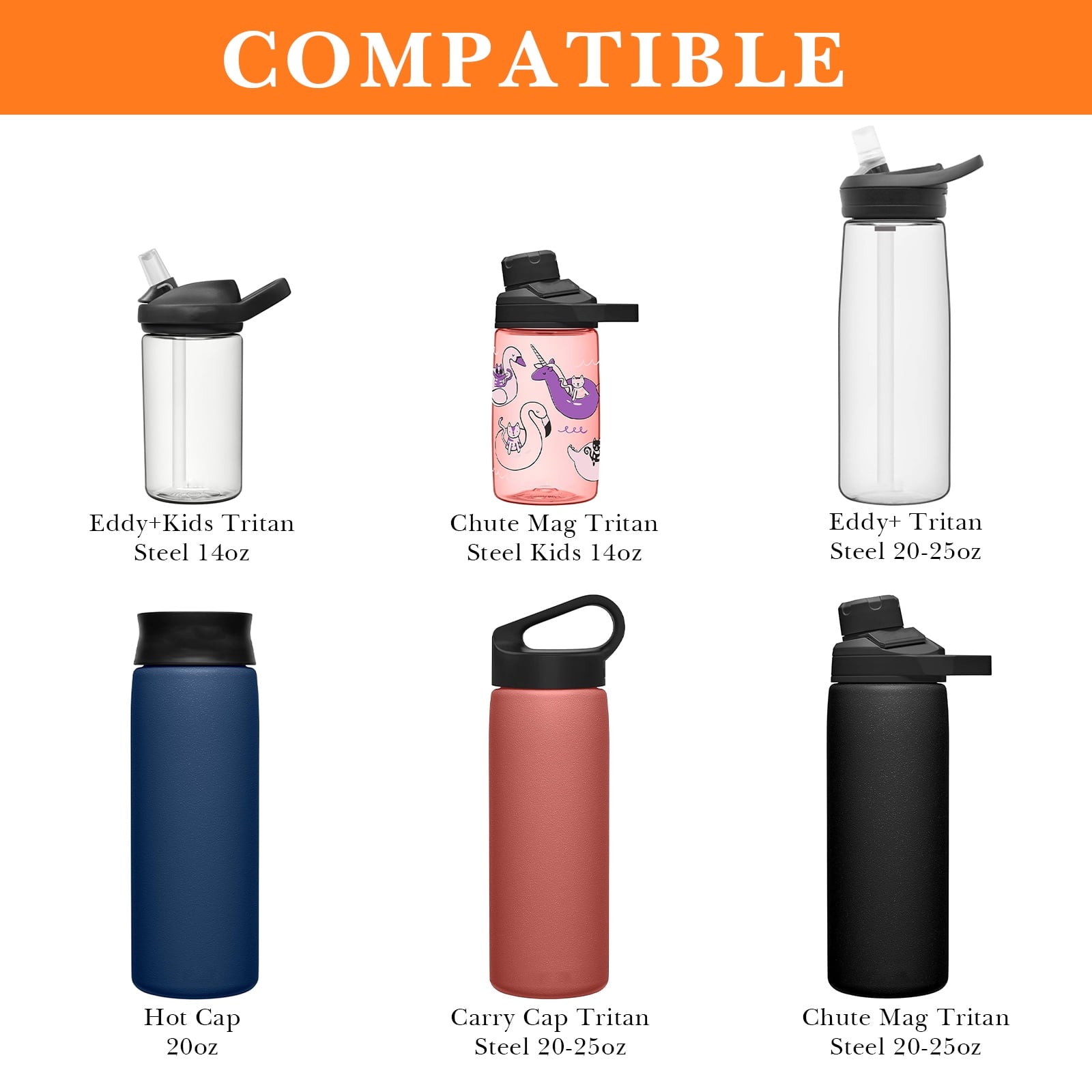 Linkidea 2 Pack Water Bottle Boot Compatible with CamelBak Eddy+20oz/25oz, Chute Mag 20oz/25oz, Carry Cap, Silicone Anti-Slip Bottle Bottom Bumper Protector (Orange) M387Y