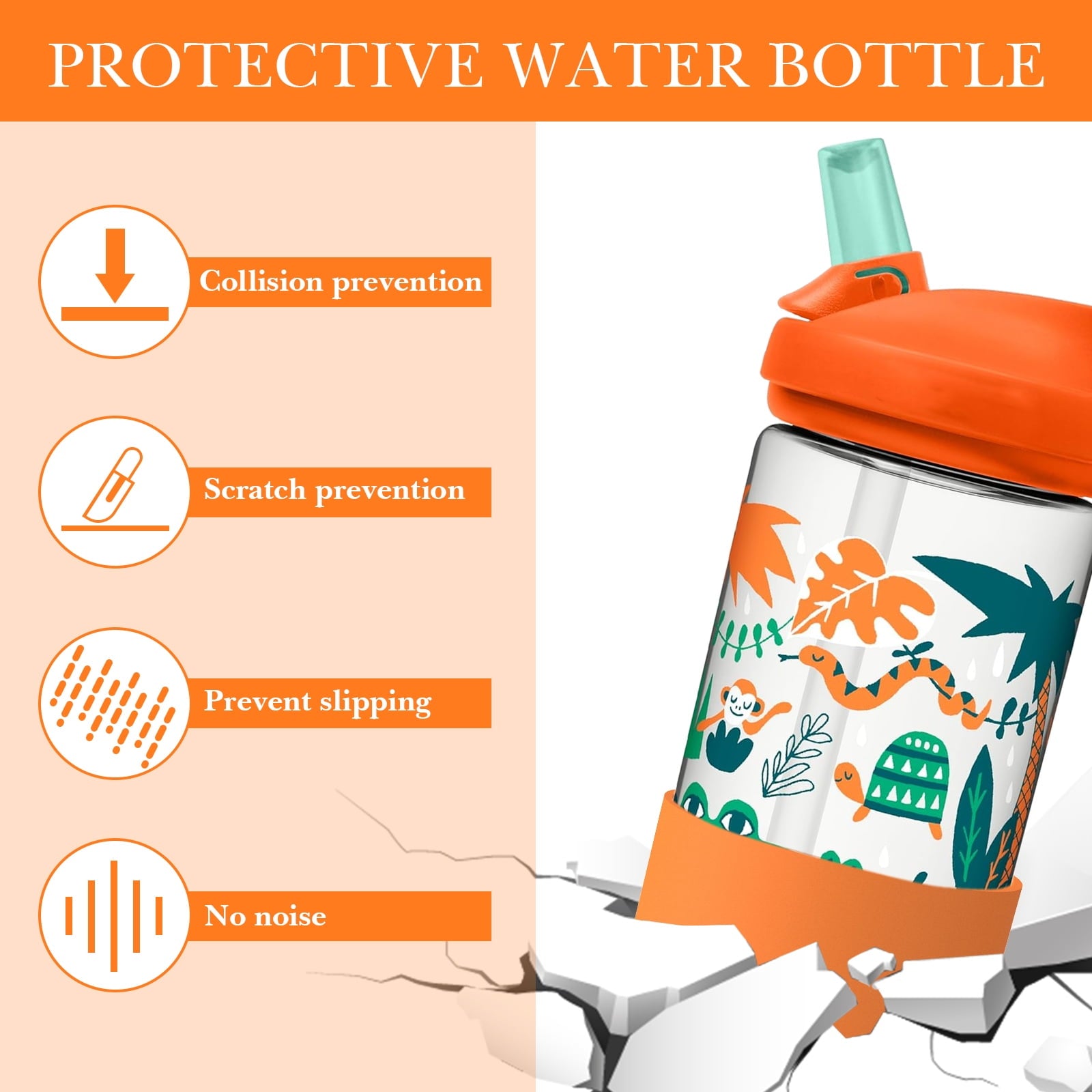 Linkidea 2 Pack Water Bottle Boot Compatible with CamelBak Eddy+20oz/25oz, Chute Mag 20oz/25oz, Carry Cap, Silicone Anti-Slip Bottle Bottom Bumper Protector (Orange) M387Y