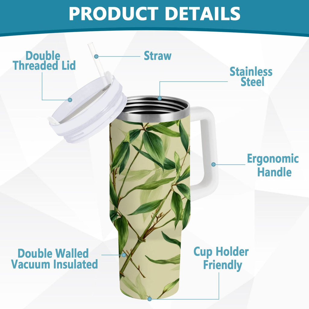 30 oz Insulated Stainless Steel Tumbler Double Wall Stainless Steel Tumbler with 2-Way Drinking Bamboo Pattern M558P