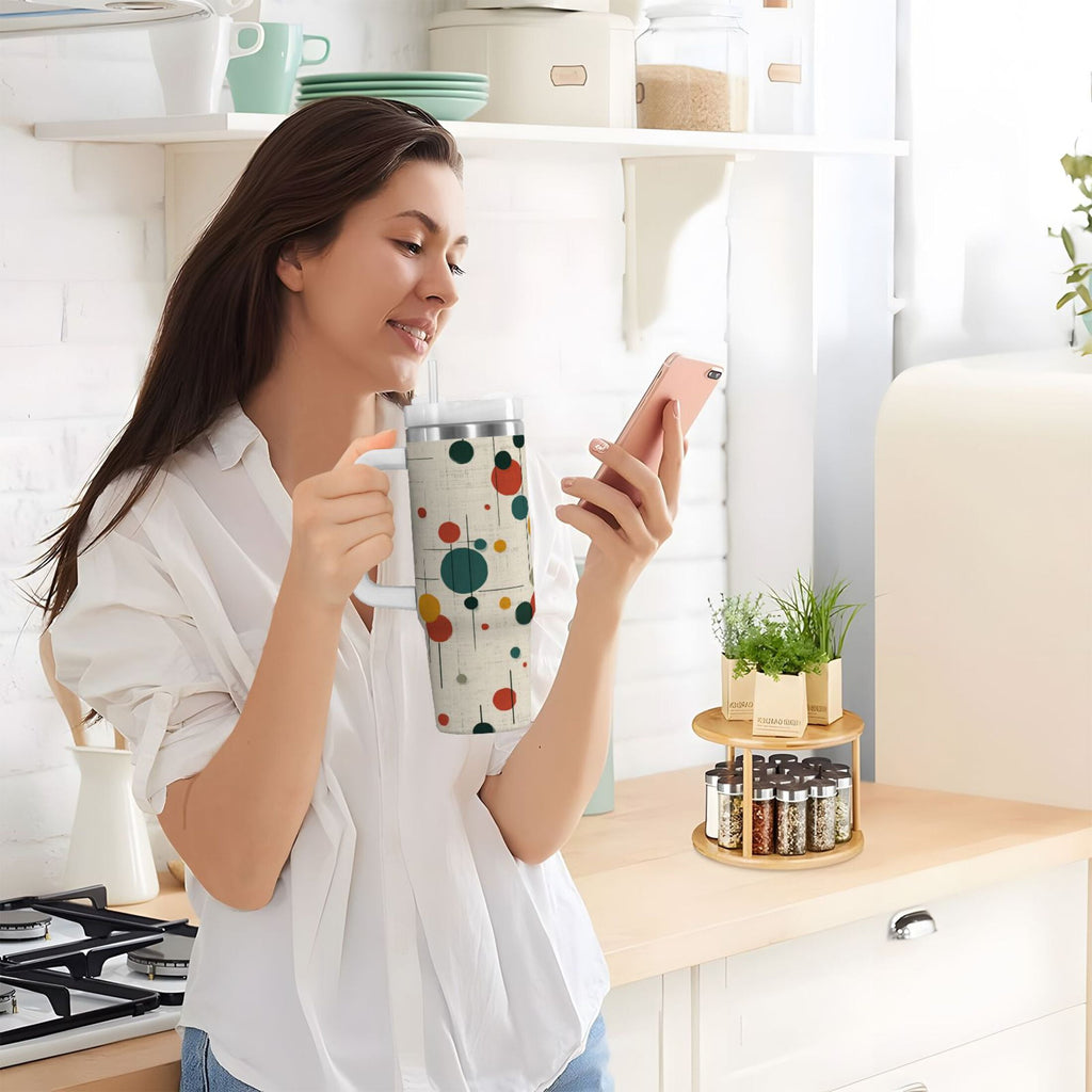 30 oz Insulated Stainless Steel Tumbler Double Wall Stainless Steel Tumbler with 2-Way Drinking Colorful Dots and Lines M646S