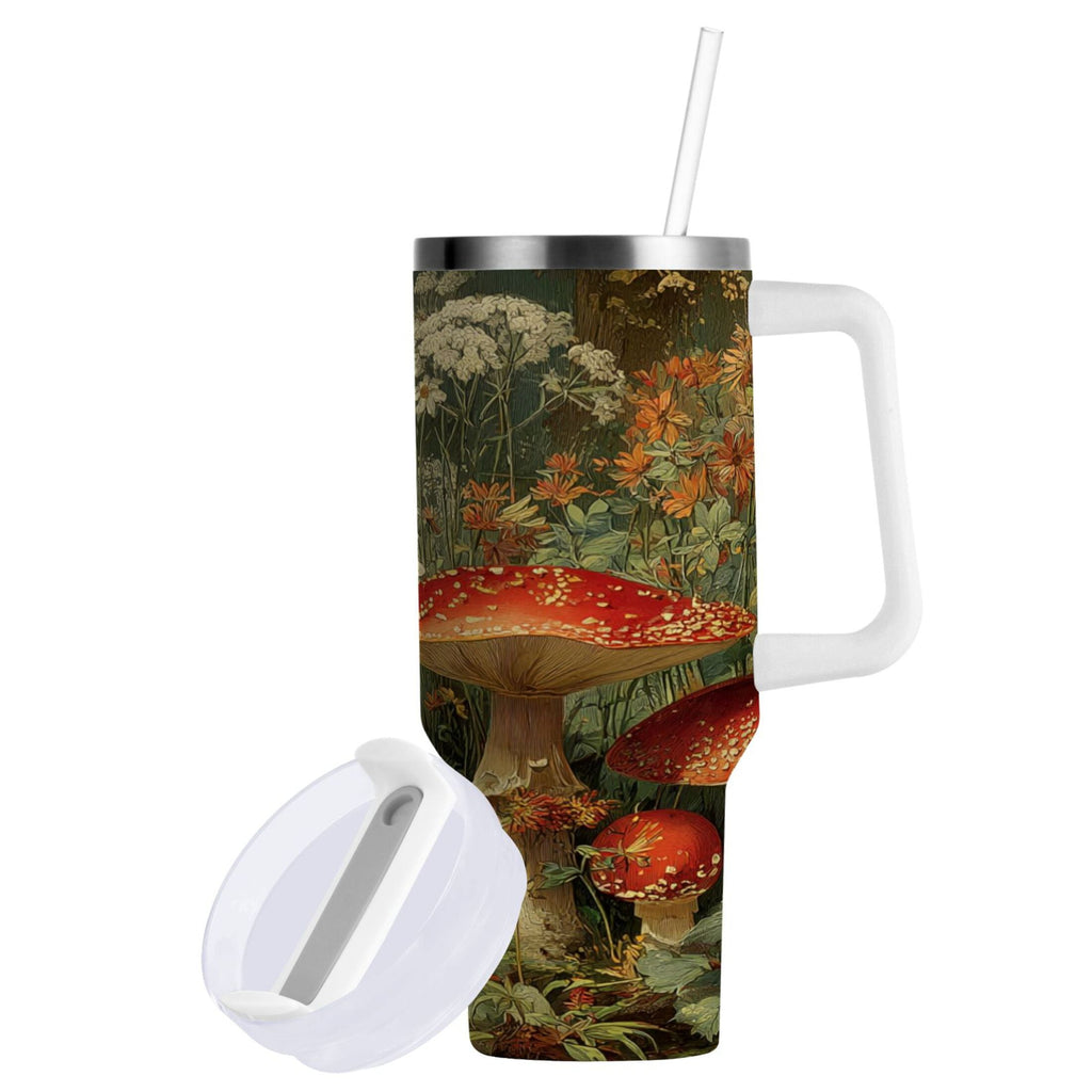 40 oz Insulated Stainless Steel Tumbler Double Wall Stainless Steel Tumbler with 2-Way Drinking Red Mushrooms M505K