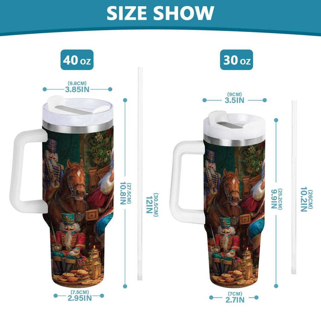 40 oz Insulated Stainless Steel Tumbler Double Wall Stainless Steel Tumbler with 2-Way Drinking Santa Eating Cookies M548G