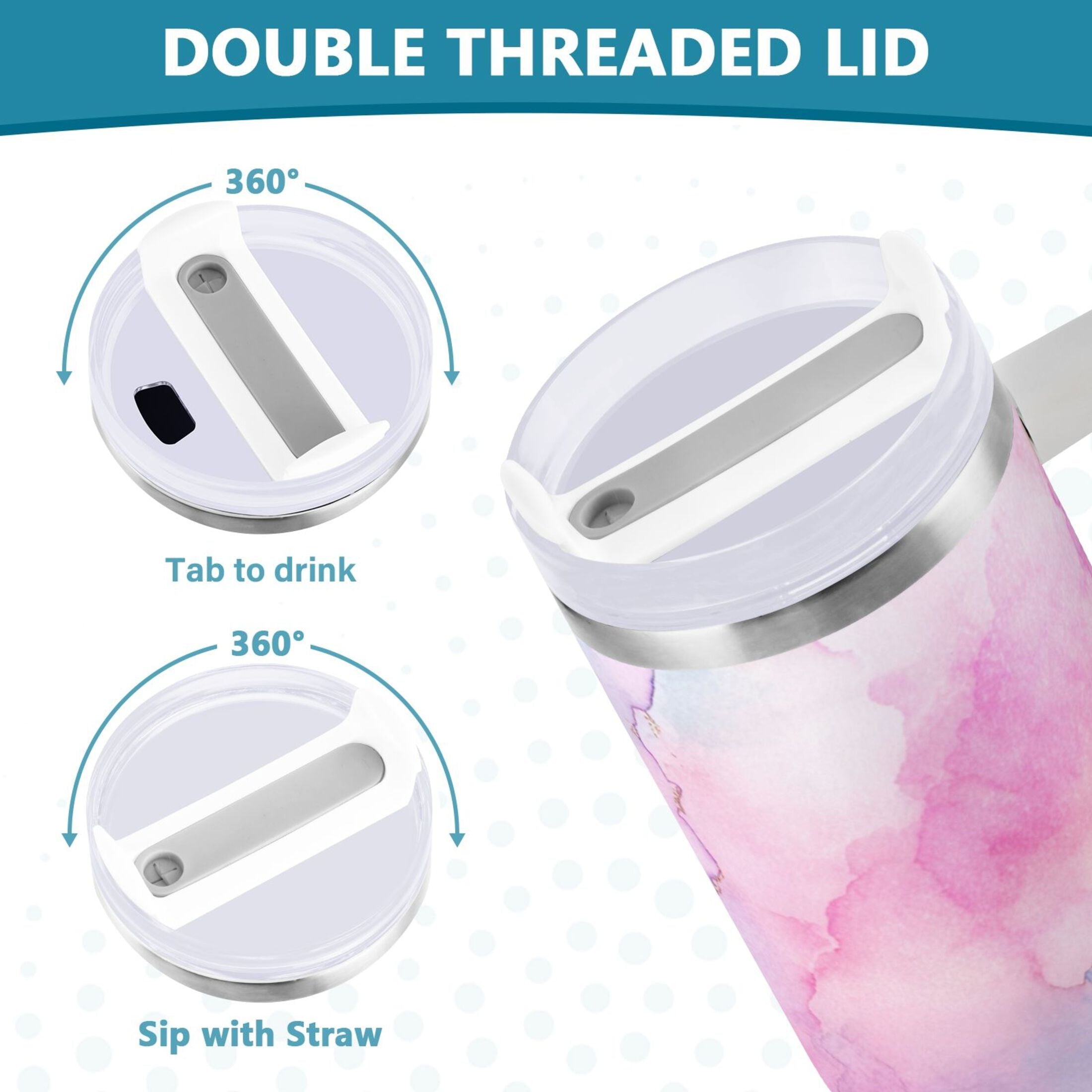 30 oz Insulated Stainless Steel Tumbler Double Wall Stainless Steel Tumbler with 2-Way Drinking Pastel Pink Marble Texture M614C
