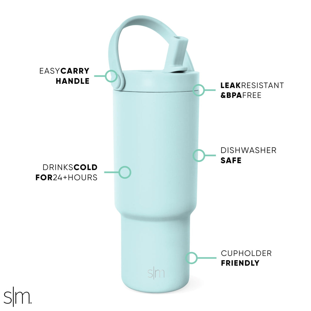 Simple Modern 24 fl oz Insulated Stainless Steel Trek Pivot Tumbler with Straw Lid and Top Handle|Seaside Blue M397T