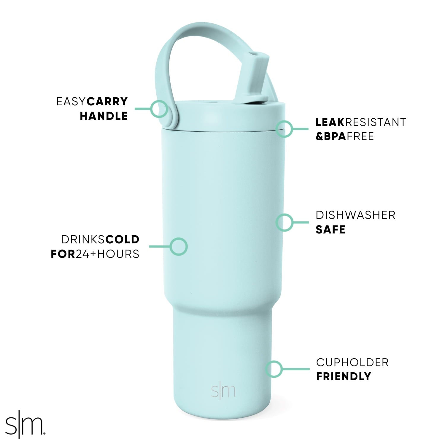 Simple Modern 24 fl oz Insulated Stainless Steel Trek Pivot Tumbler with Straw Lid and Top Handle|Seaside Blue M397T