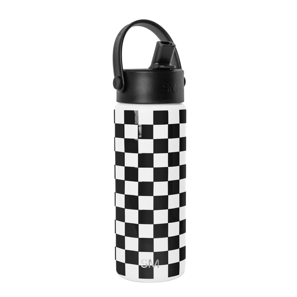 Simple Modern 18 fl oz Insulated Stainless Steel Summit Wide Mouth Water Bottle with Handle and Straw Lid|Black and White Checkmate M398P