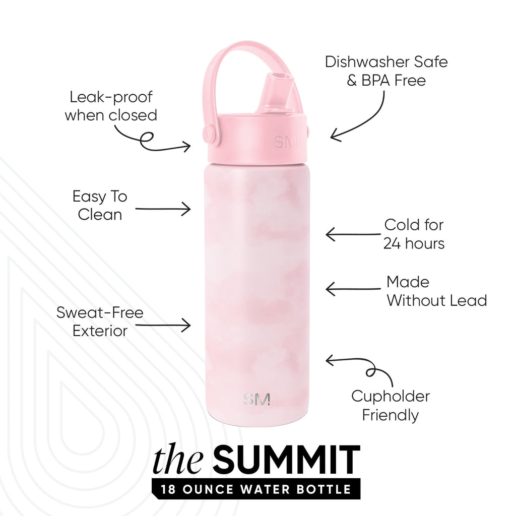 Simple Modern 18 fl oz Insulated Stainless Steel Summit Wide Mouth Water Bottle with Handle and Straw Lid|Black and White Checkmate M398P