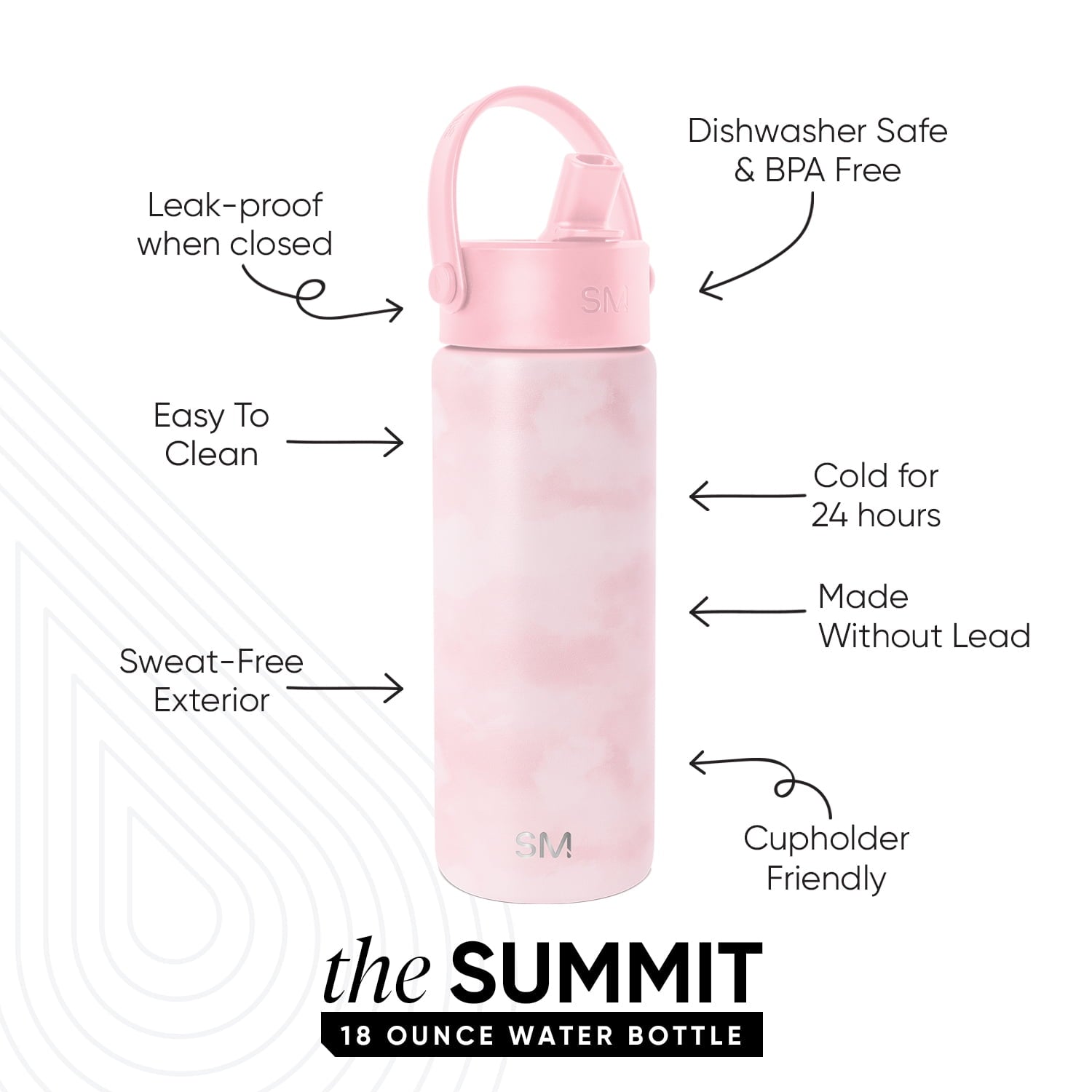 Simple Modern 18 fl oz Insulated Stainless Steel Summit Wide Mouth Water Bottle with Handle and Straw Lid|Black and White Checkmate M398P