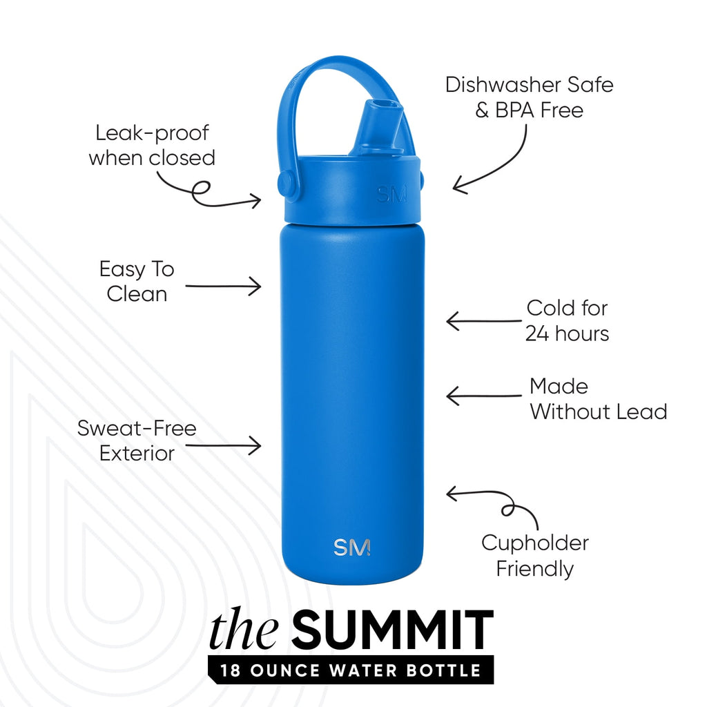 Simple Modern 18 fl oz Insulated Stainless Steel Summit Wide Mouth Water Bottle with Handle and Straw Lid|Black and White Checkmate M398P