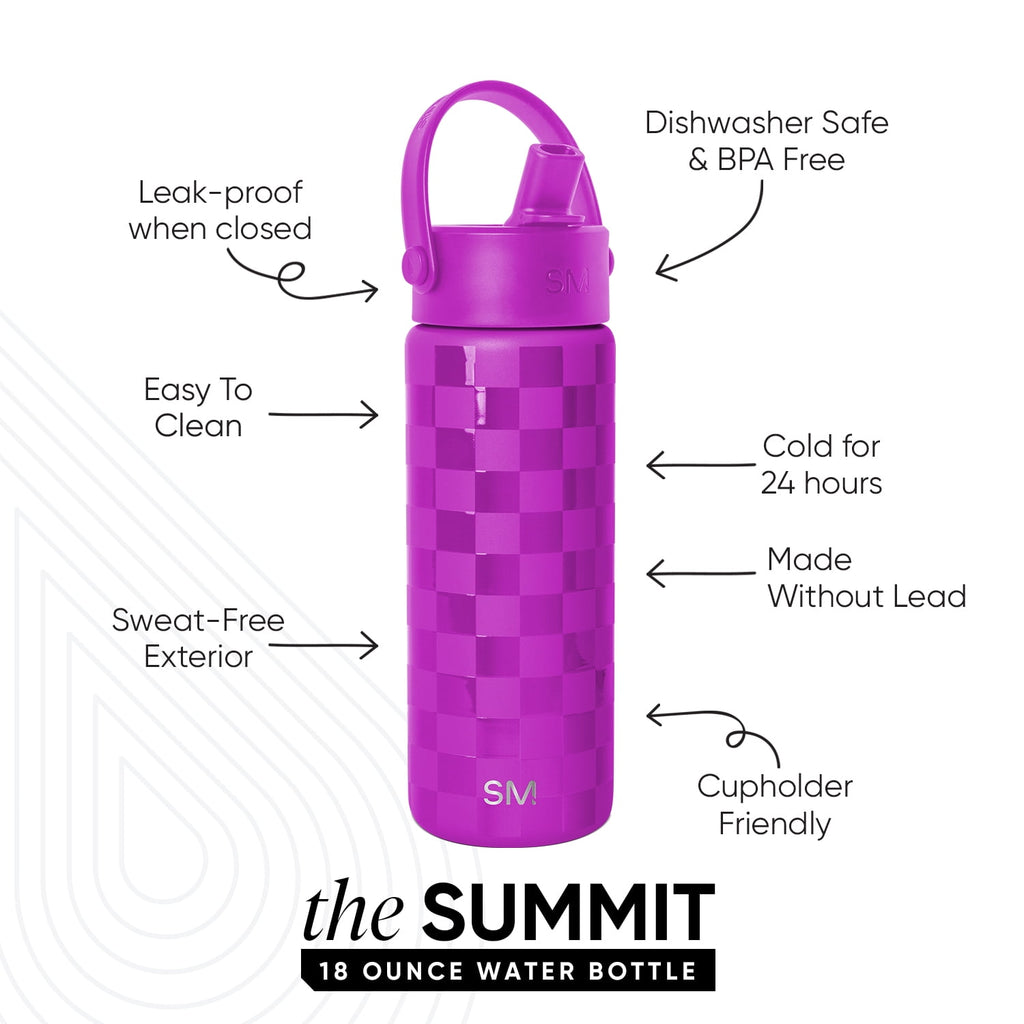 Simple Modern 18 fl oz Insulated Stainless Steel Summit Wide Mouth Water Bottle with Handle and Straw Lid|Black and White Checkmate M398P