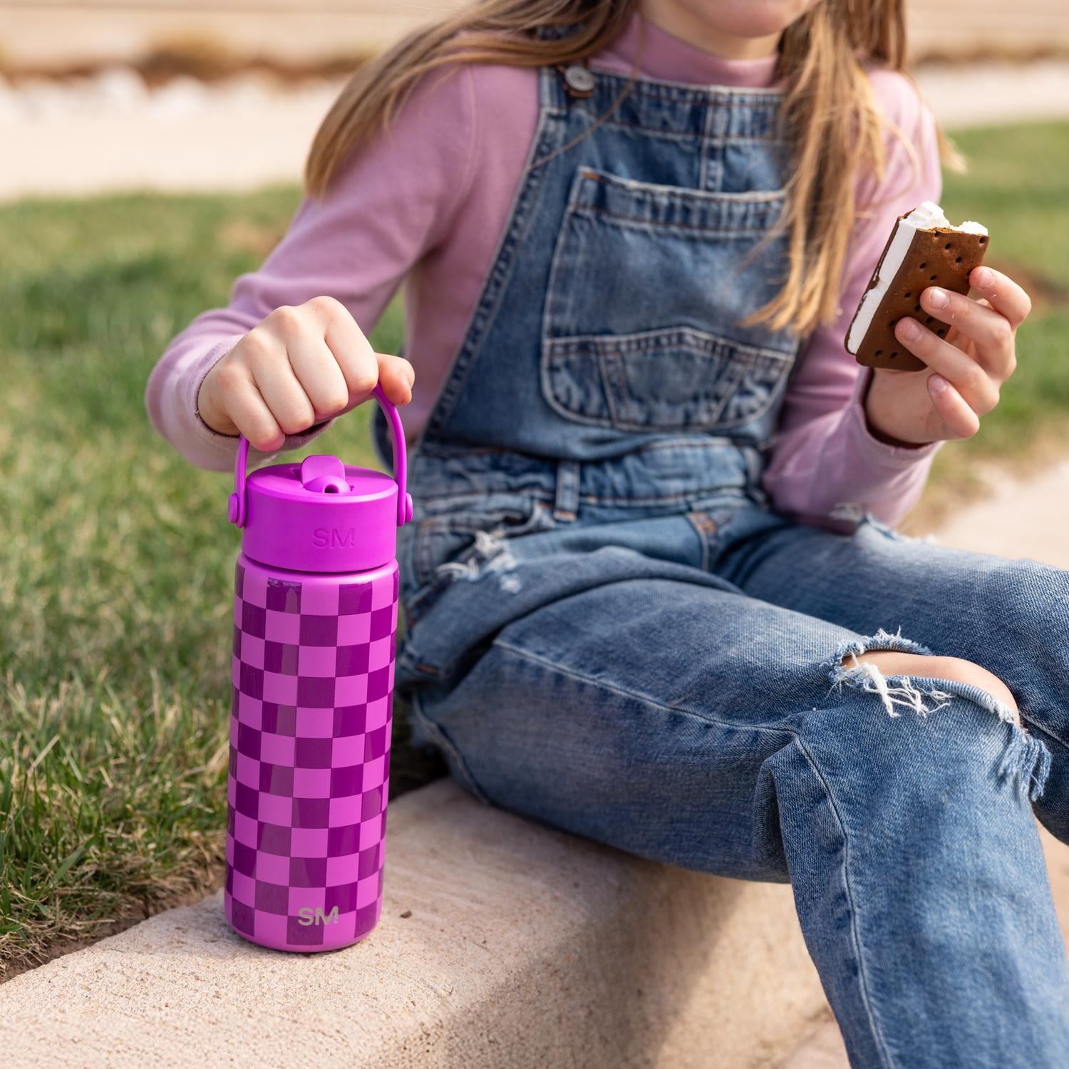 Simple Modern 18 fl oz Insulated Stainless Steel Summit Wide Mouth Water Bottle with Handle and Straw Lid|Black and White Checkmate M398P