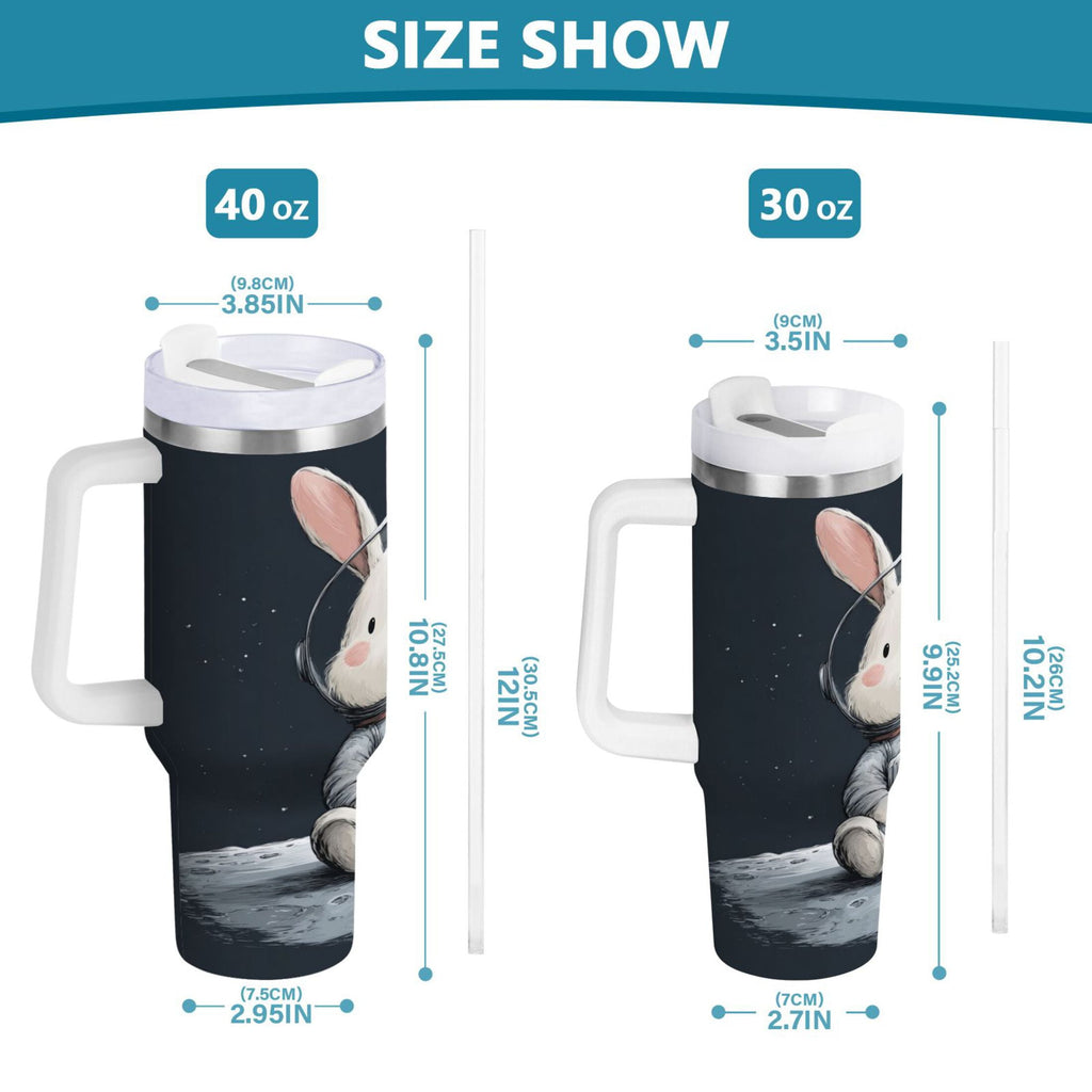 40 oz Insulated Stainless Steel Tumbler Double Wall Stainless Steel Tumbler with 2-Way Drinking Rabbit in A Space M673Y