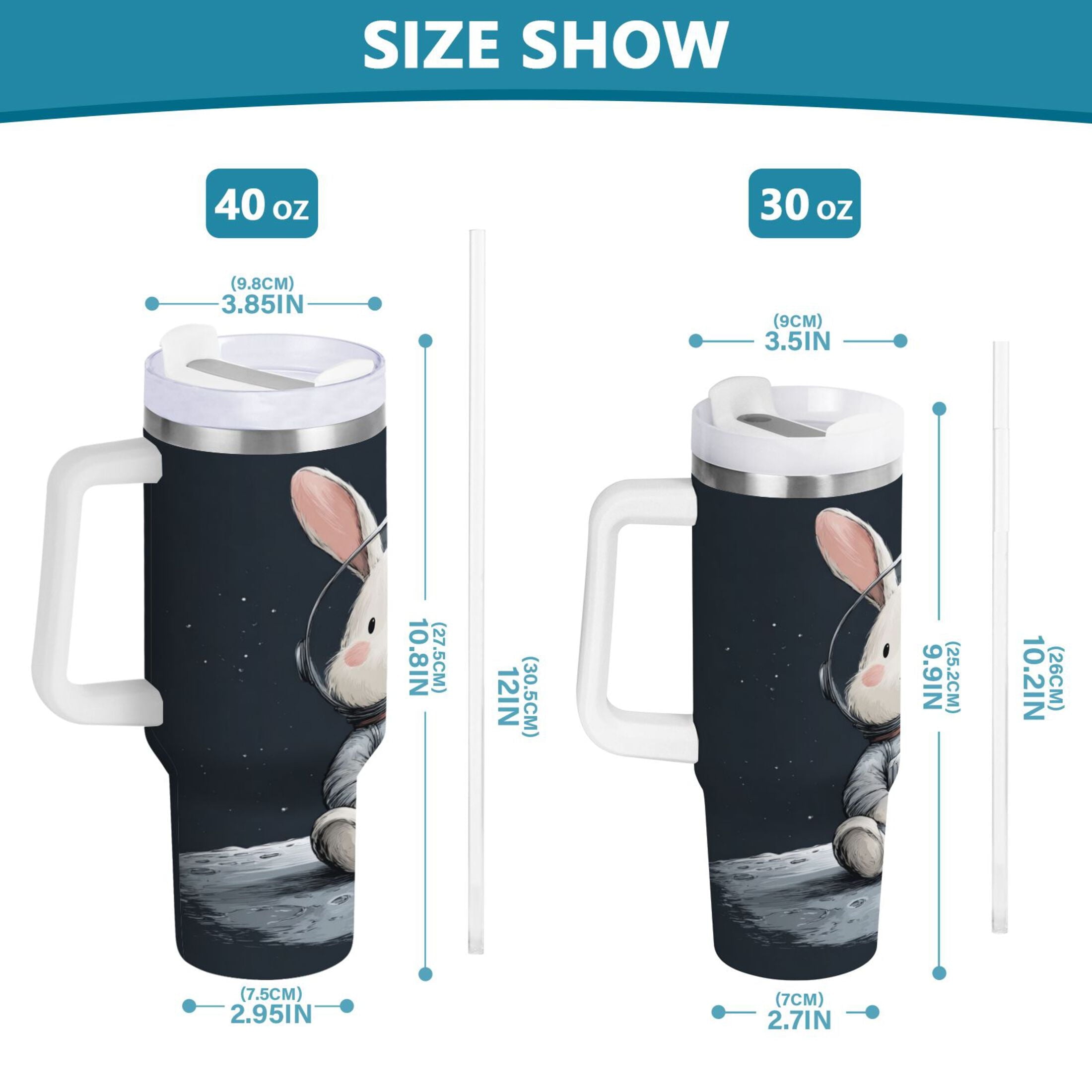 40 oz Insulated Stainless Steel Tumbler Double Wall Stainless Steel Tumbler with 2-Way Drinking Rabbit in A Space M673Y