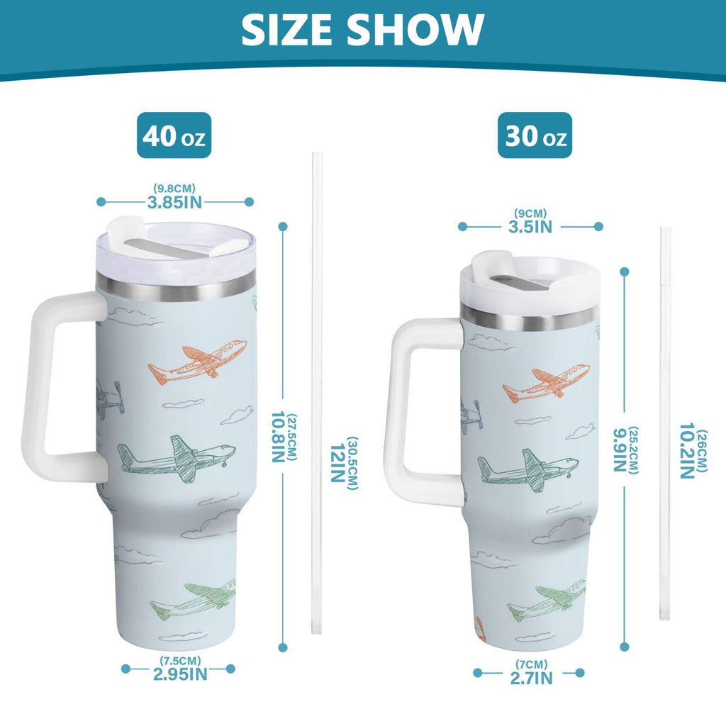 30 oz Insulated Stainless Steel Tumbler Double Wall Stainless Steel Tumbler with 2-Way Drinking Pastel Doodle Airplanes M593Z