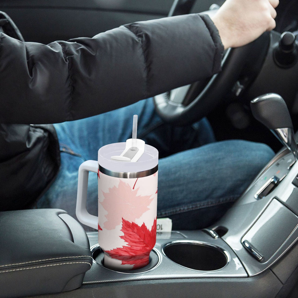 40 oz Insulated Stainless Steel Tumbler Double Wall Stainless Steel Tumbler with 2-Way Drinking Red Maple Leaves Pattern M601D