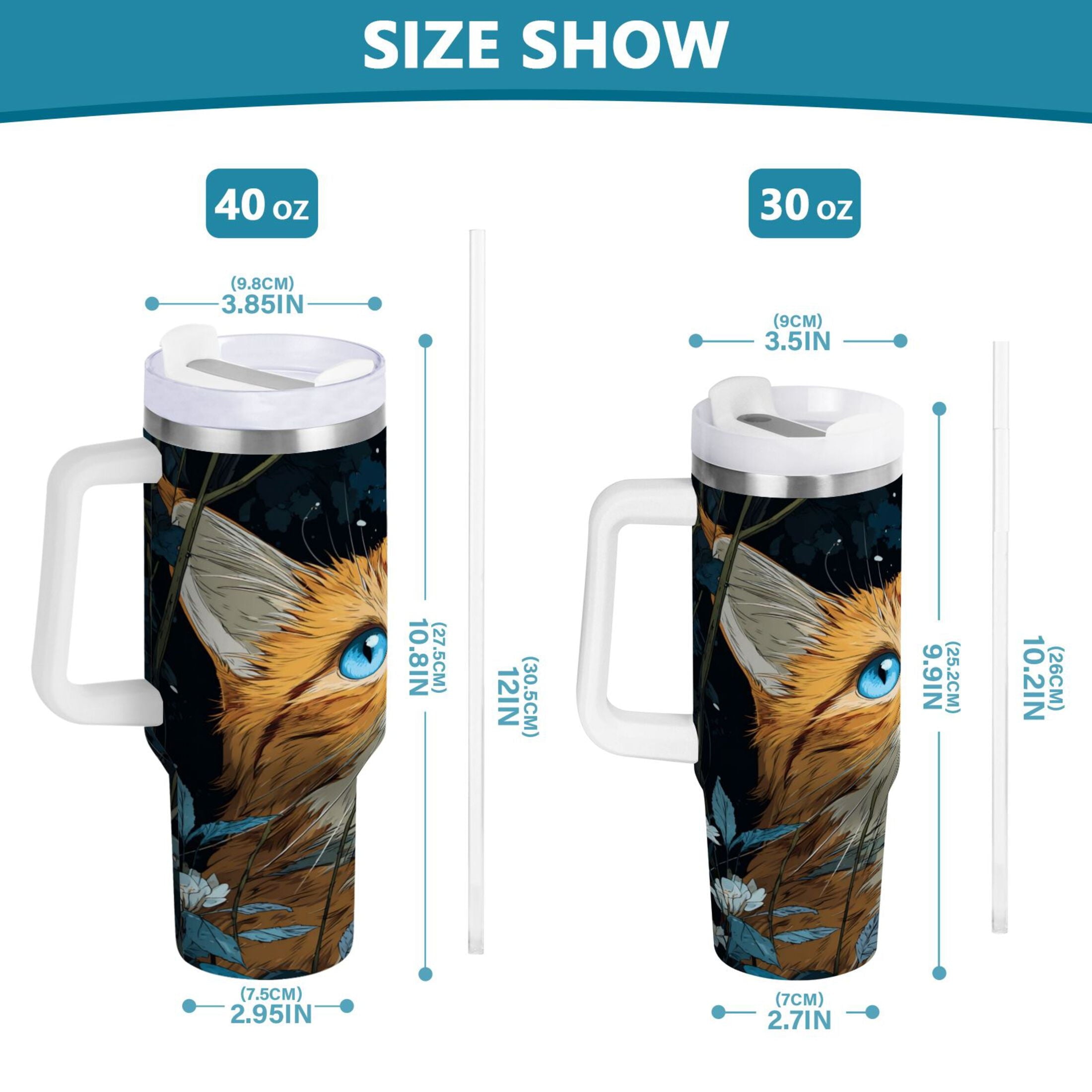 30 oz Insulated Stainless Steel Tumbler Double Wall Stainless Steel Tumbler with 2-Way Drinking Orange Cat with Blue Eyes M585S