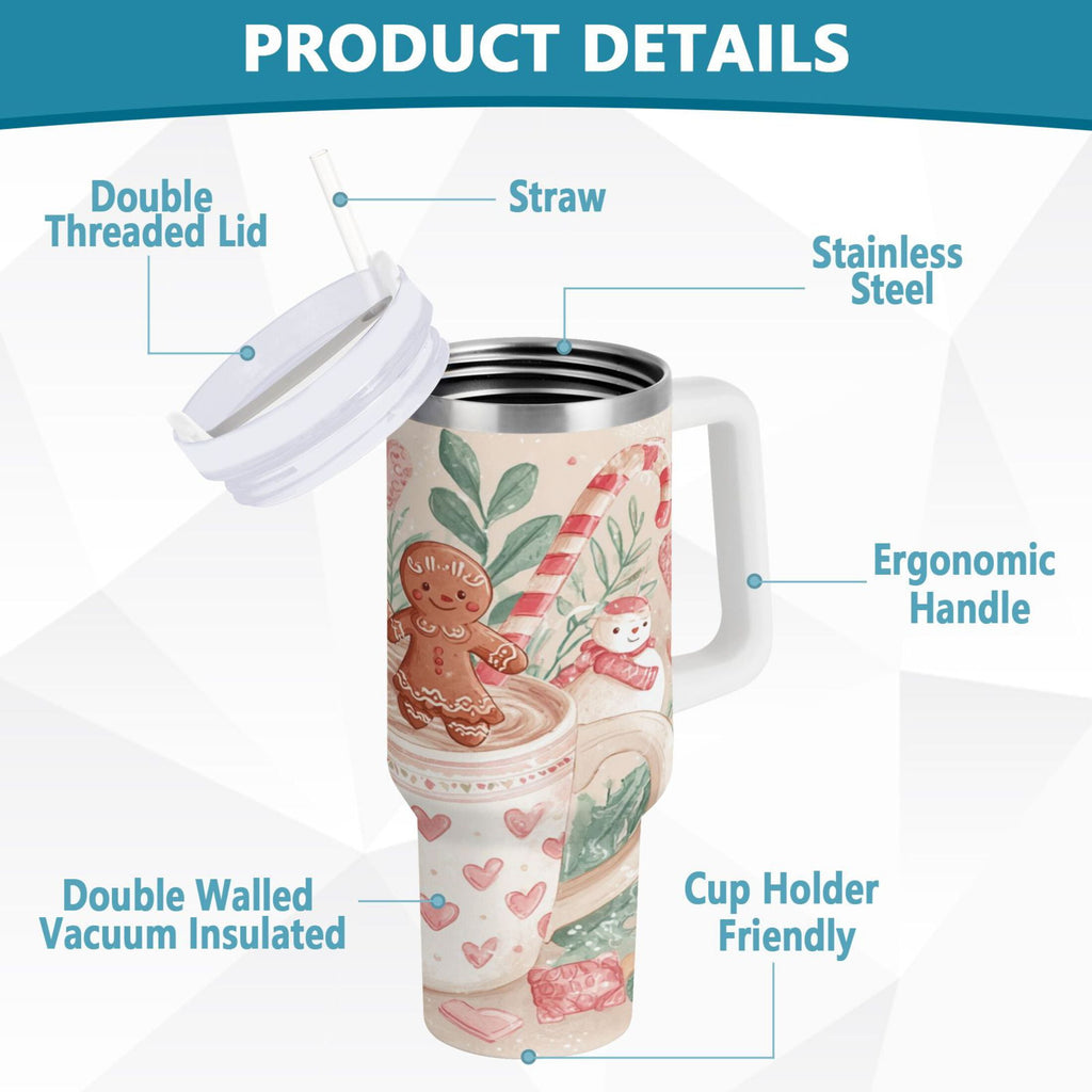 30 oz Insulated Stainless Steel Tumbler Double Wall Stainless Steel Tumbler with 2-Way Drinking Cute Christmas Design M600M