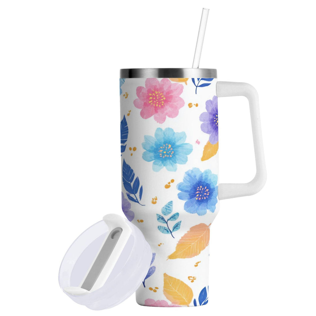 30 oz Insulated Stainless Steel Tumbler Double Wall Stainless Steel Tumbler with 2-Way Drinking Blue and Purple Flowers M522U