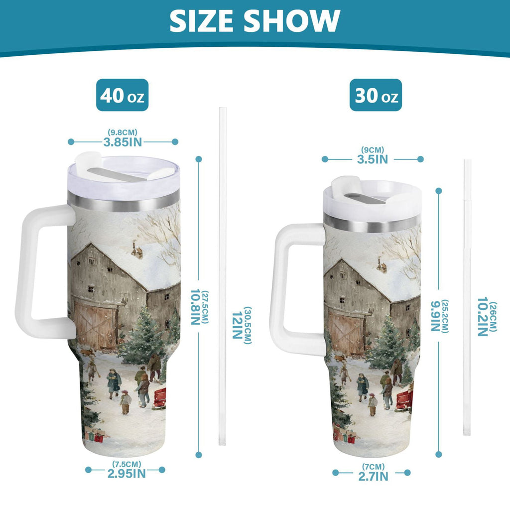 40 oz Insulated Stainless Steel Tumbler Double Wall Stainless Steel Tumbler with 2-Way Drinking Farm Snow Scene M645U