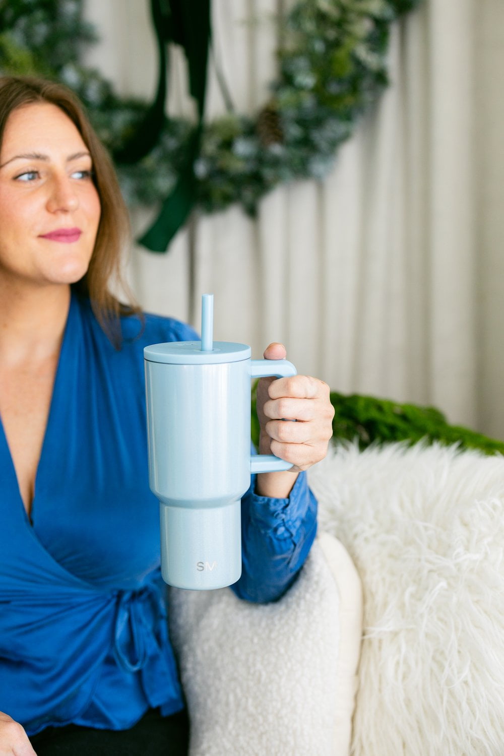 Simple Modern 30 fl oz Insulated Stainless Steel Trek Tumbler with Straw Lid | Seaglass Sage and Cream Checkmate M690P