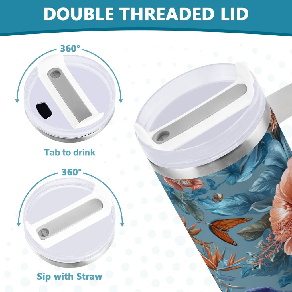 30 oz Insulated Stainless Steel Tumbler Double Wall Stainless Steel Tumbler with 2-Way Drinking Birds and Flowers M552F