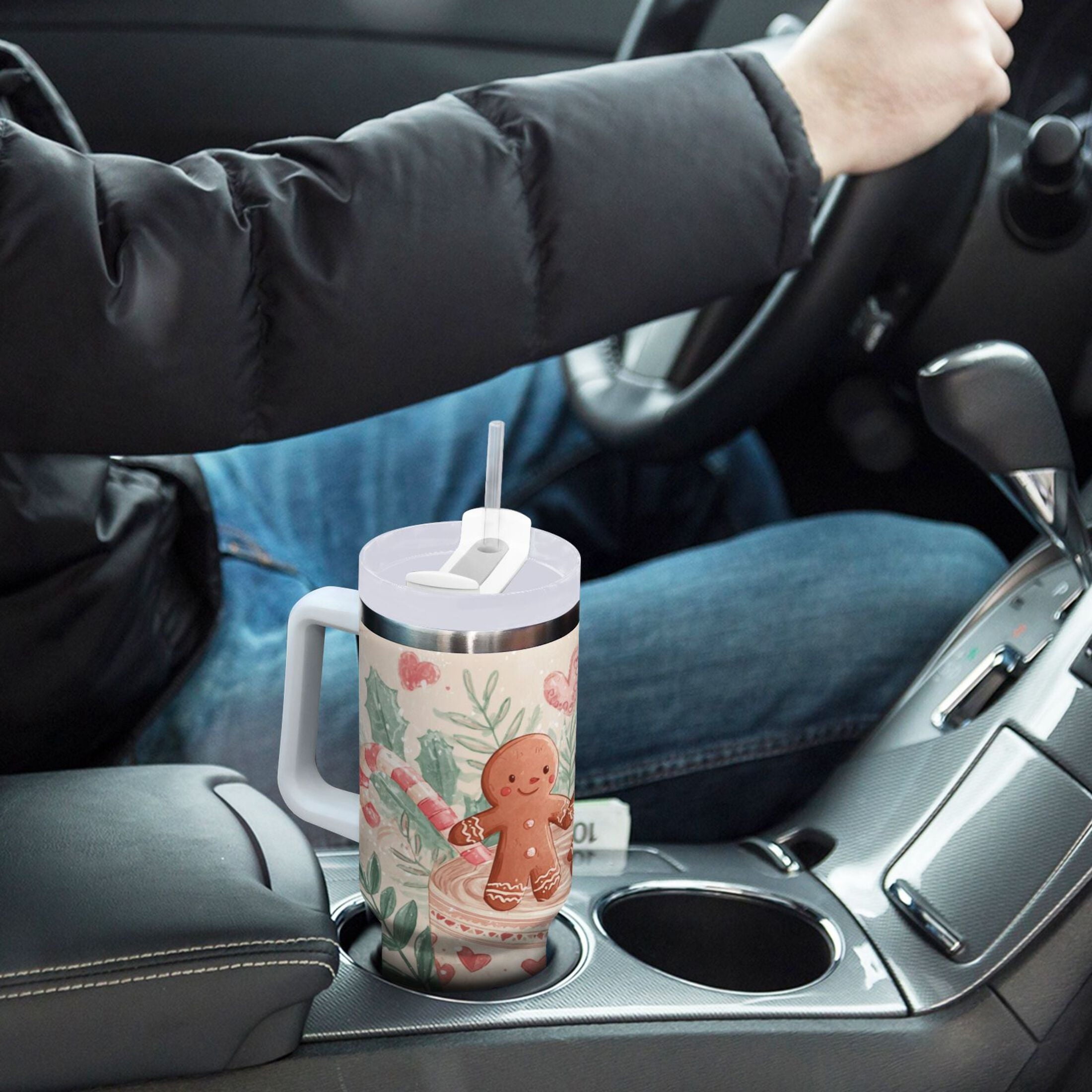 30 oz Insulated Stainless Steel Tumbler Double Wall Stainless Steel Tumbler with 2-Way Drinking Cute Christmas Design M600M