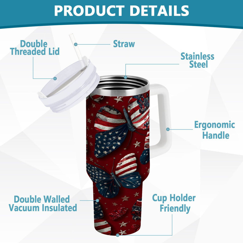 40 oz Insulated Stainless Steel Tumbler Double Wall Stainless Steel Tumbler with 2-Way Drinking Butterfly with National Flag M517S