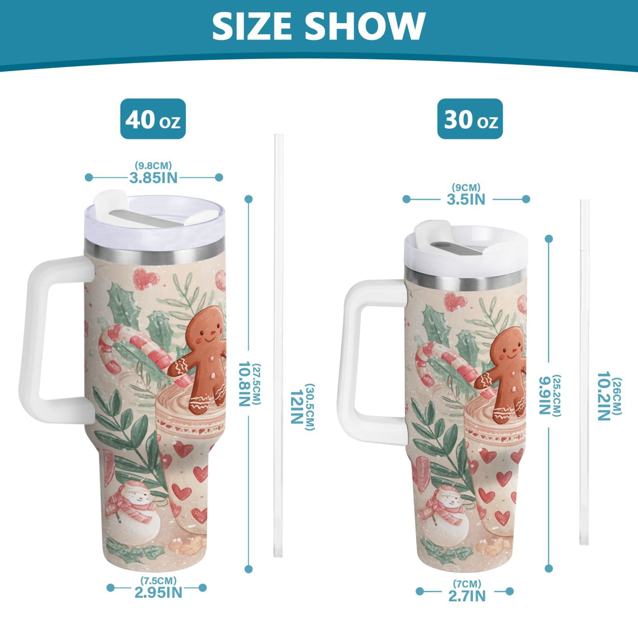 30 oz Insulated Stainless Steel Tumbler Double Wall Stainless Steel Tumbler with 2-Way Drinking Cute Christmas Design M600M