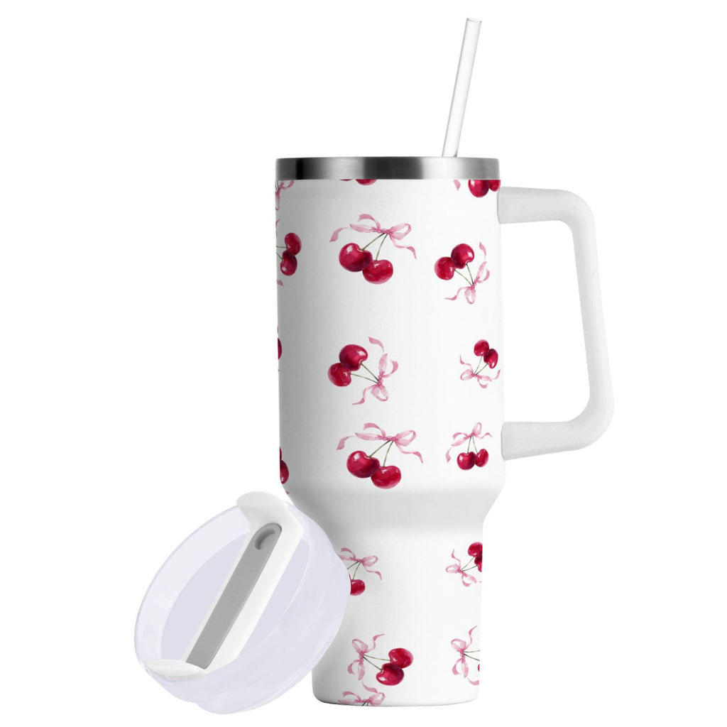 30 oz Insulated Stainless Steel Tumbler Double Wall Stainless Steel Tumbler with 2-Way Drinking Watercolor Cherries Pattern M604L