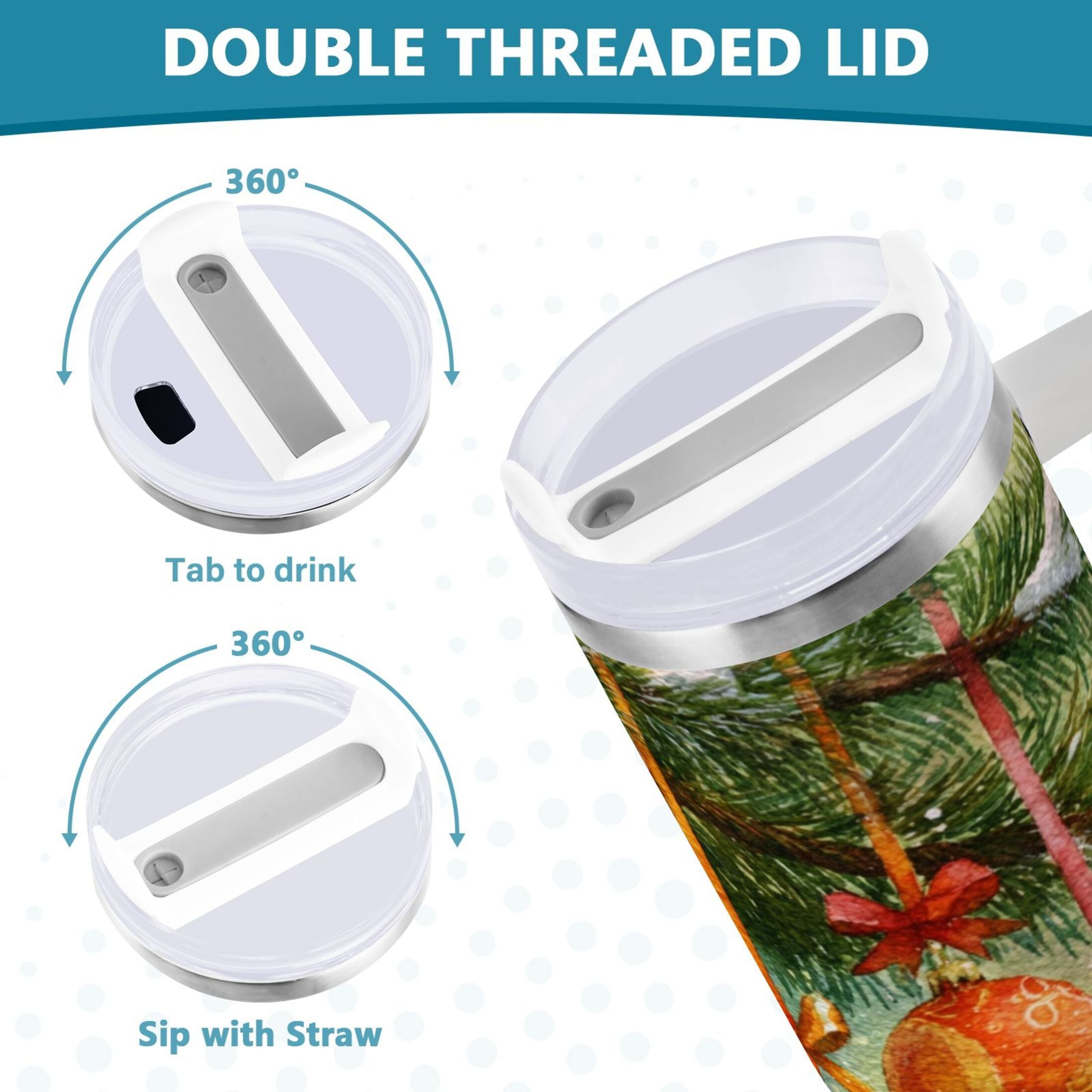 30 oz Insulated Stainless Steel Tumbler Double Wall Stainless Steel Tumbler with 2-Way Drinking Christmas Ornaments Watercolor Painting M639P