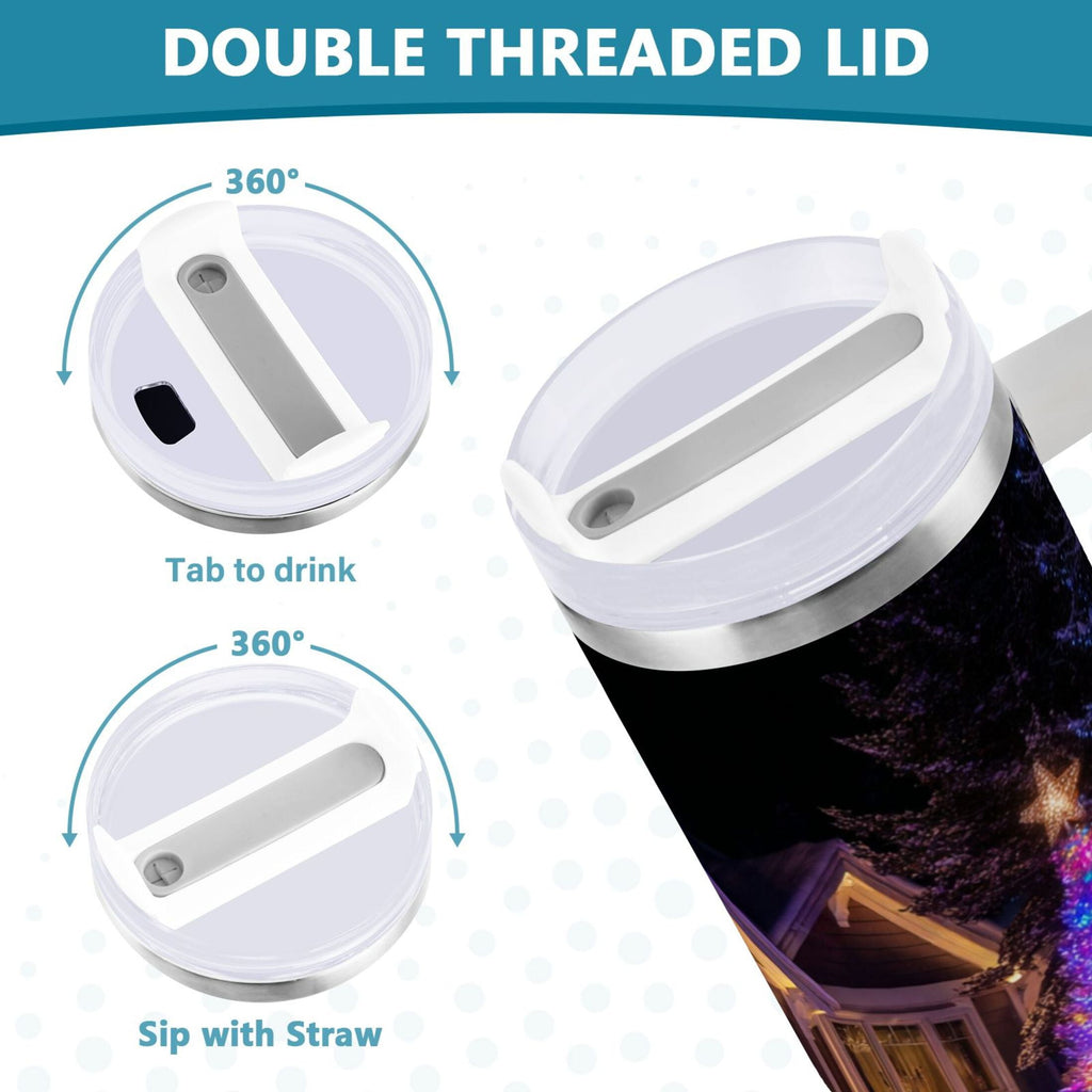 40 oz Insulated Stainless Steel Tumbler Double Wall Stainless Steel Tumbler with 2-Way Drinking Christmas Trees with Lights M664N