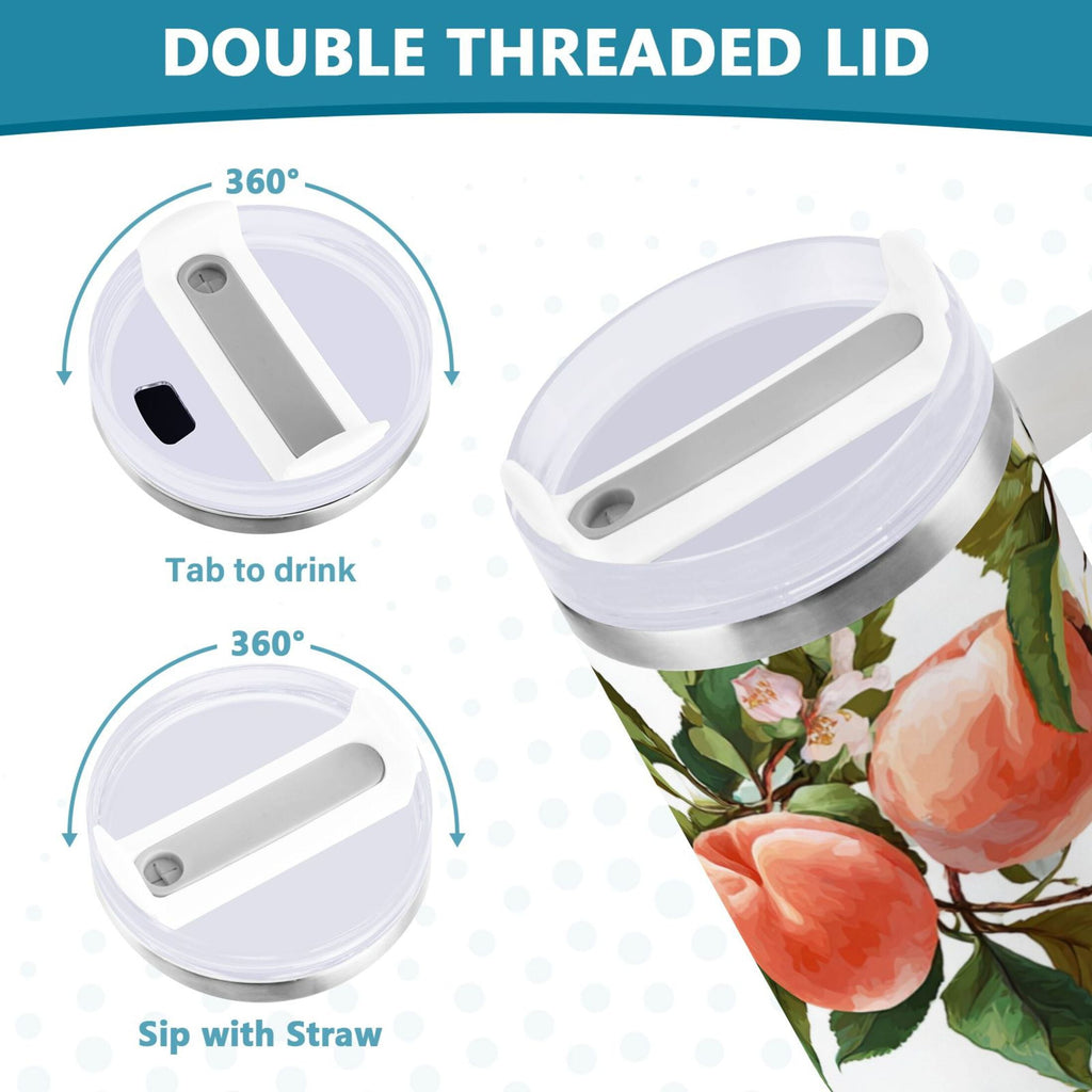 30 oz Insulated Stainless Steel Tumbler Double Wall Stainless Steel Tumbler with 2-Way Drinking Peach Fruit Pattern M503F