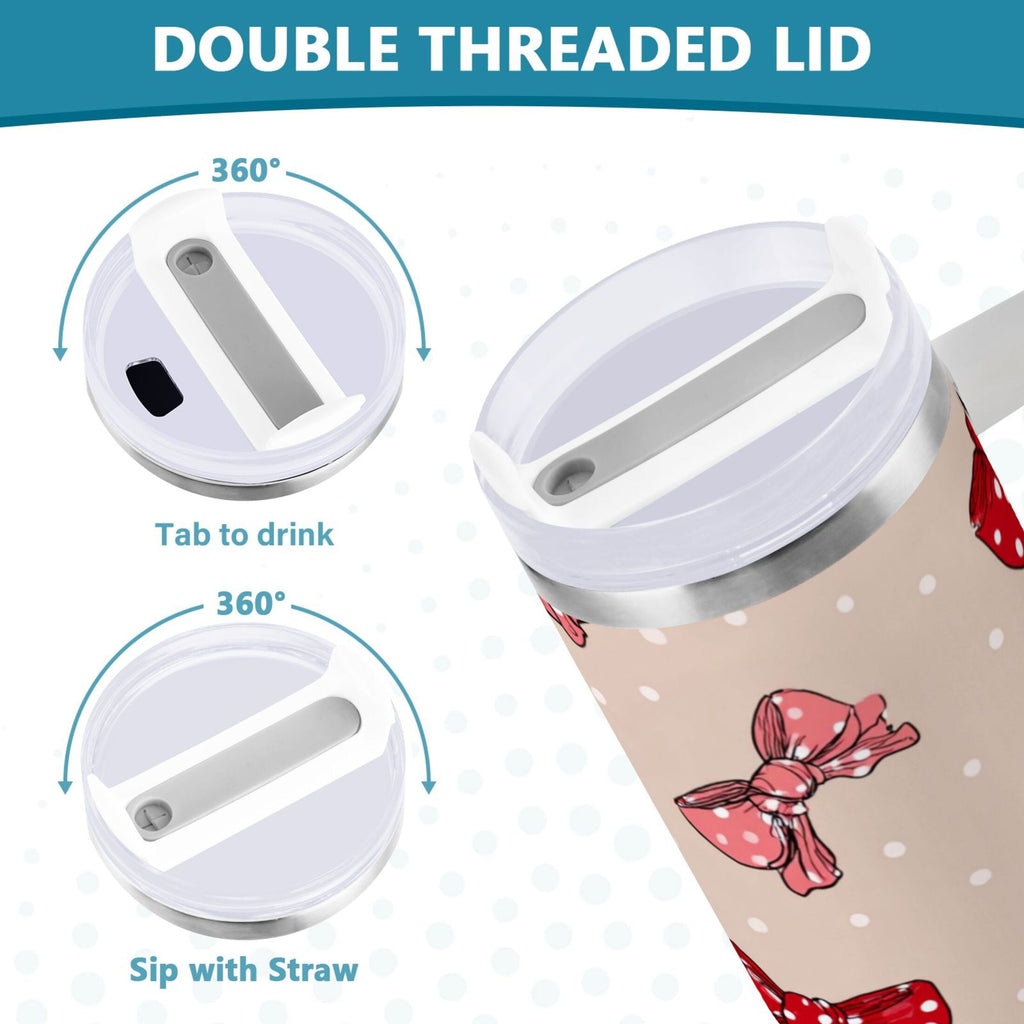 30 oz Insulated Stainless Steel Tumbler Double Wall Stainless Steel Tumbler with 2-Way Drinking Cute Red Bows Pattern M541Y