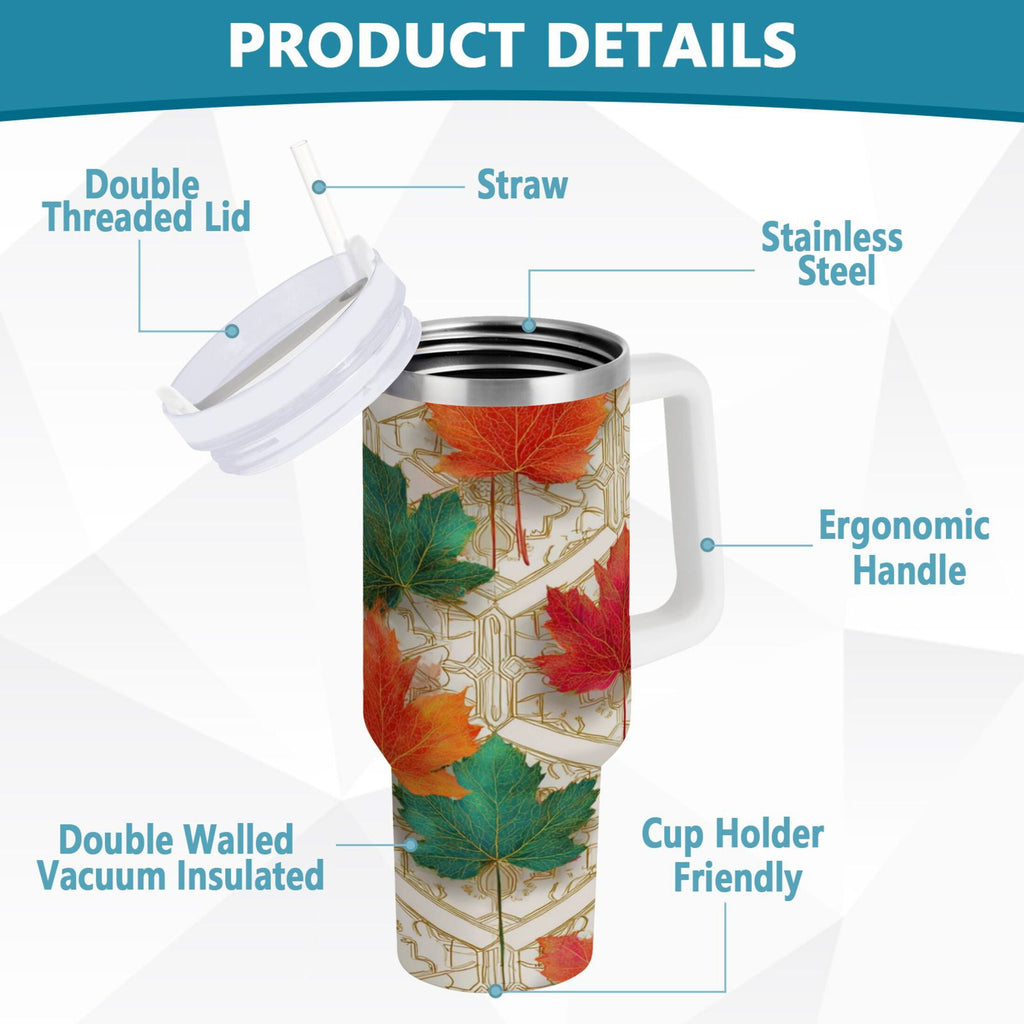 30 oz Insulated Stainless Steel Tumbler Double Wall Stainless Steel Tumbler with 2-Way Drinking Green and Red Maple Leaves M565P