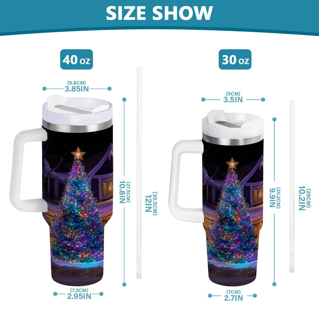 40 oz Insulated Stainless Steel Tumbler Double Wall Stainless Steel Tumbler with 2-Way Drinking Christmas Trees with Lights M664N