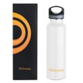 LIFE'S EASY 20 oz. Sports Insulated Water Bottle with Lid. Stainless Steel Vacuum Double Wall Thermo for Modern Hot and Cold Drinks, Simple Metal Hydro Canteen for Travel Men and Women (White) M417M