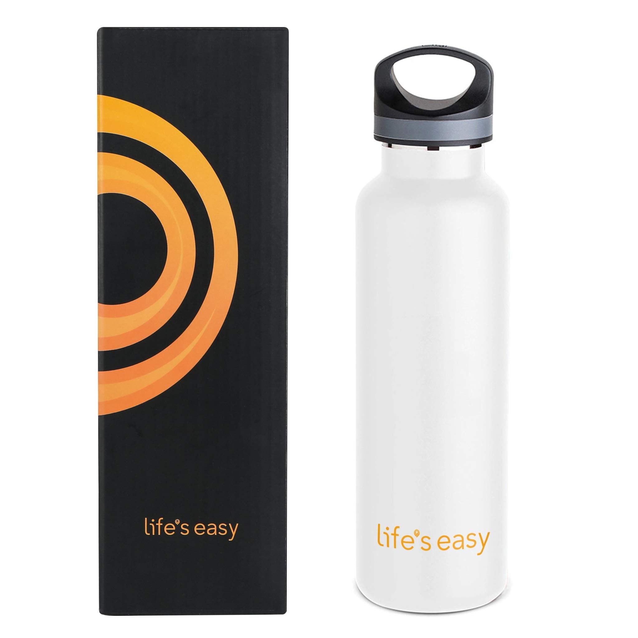 LIFE'S EASY 20 oz. Sports Insulated Water Bottle with Lid. Stainless Steel Vacuum Double Wall Thermo for Modern Hot and Cold Drinks, Simple Metal Hydro Canteen for Travel Men and Women (White) M417M