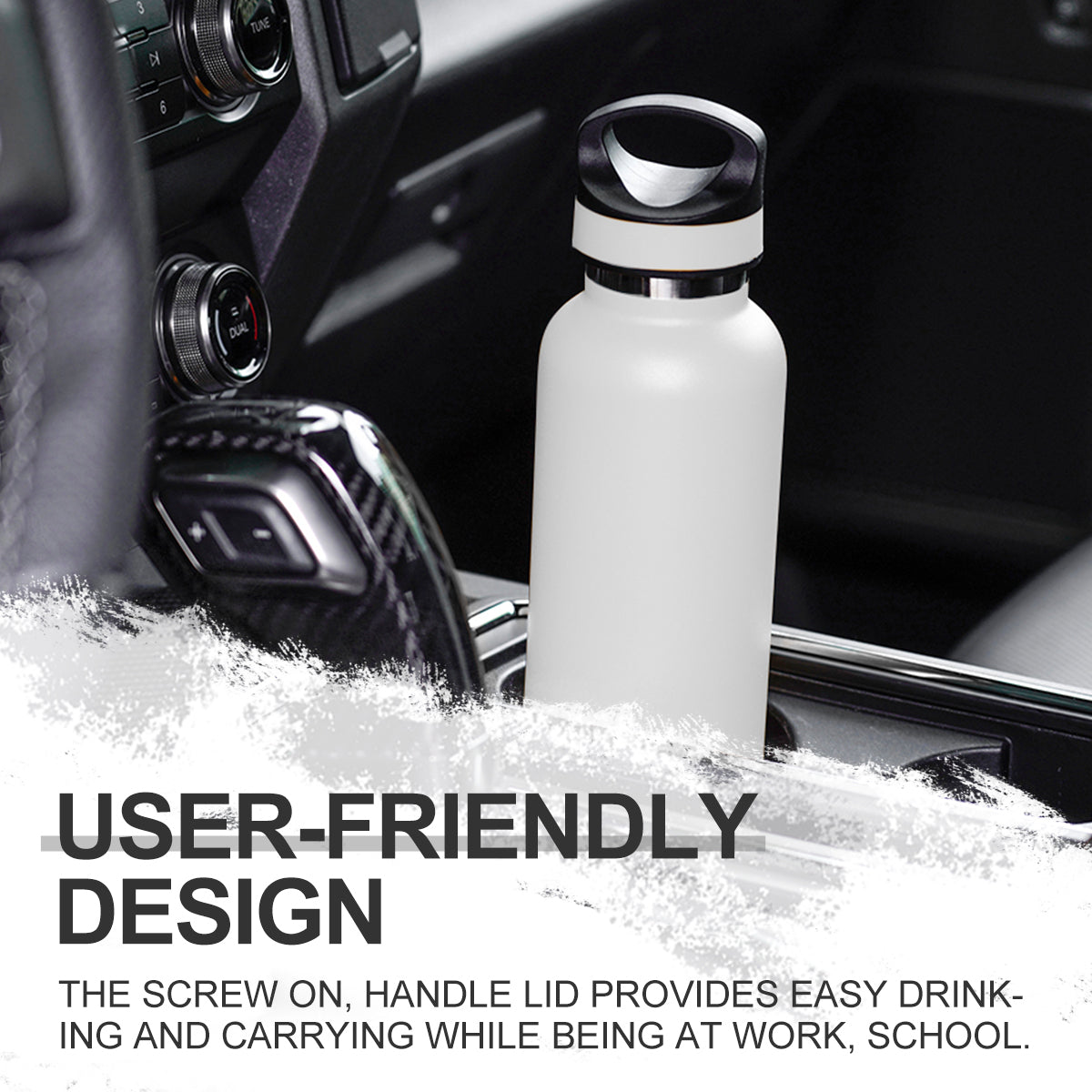 LIFE'S EASY 20 oz. Sports Insulated Water Bottle with Lid. Stainless Steel Vacuum Double Wall Thermo for Modern Hot and Cold Drinks, Simple Metal Hydro Canteen for Travel Men and Women (White) M417M