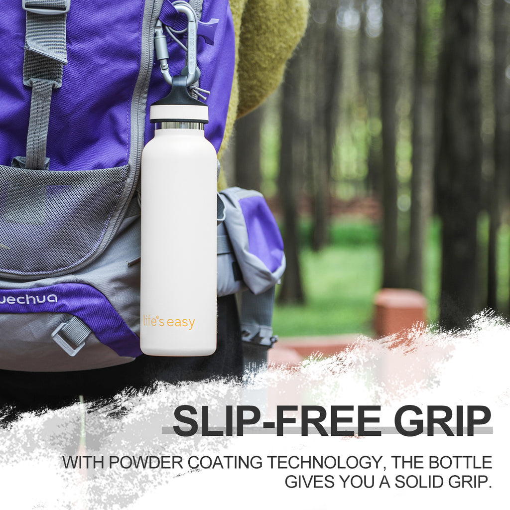 LIFE'S EASY 20 oz. Sports Insulated Water Bottle with Lid. Stainless Steel Vacuum Double Wall Thermo for Modern Hot and Cold Drinks, Simple Metal Hydro Canteen for Travel Men and Women (White) M417M
