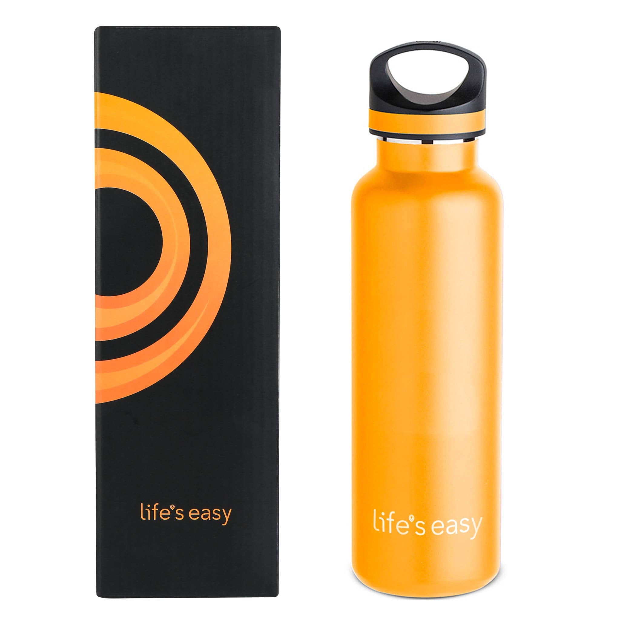 LIFE'S EASY 20 oz. Sports Insulated Water Bottle with Lid. Stainless Steel Vacuum Double Wall Thermo for Modern Hot and Cold Drinks, Simple Metal Hydro Canteen for Travel Men and Women (White) M417M