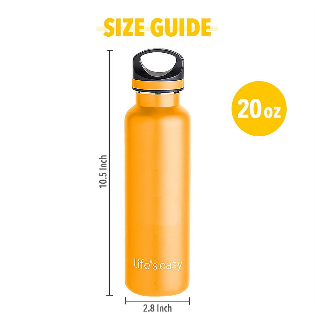 LIFE'S EASY 20 oz. Sports Insulated Water Bottle with Lid. Stainless Steel Vacuum Double Wall Thermo for Modern Hot and Cold Drinks, Simple Metal Hydro Canteen for Travel Men and Women (White) M417M
