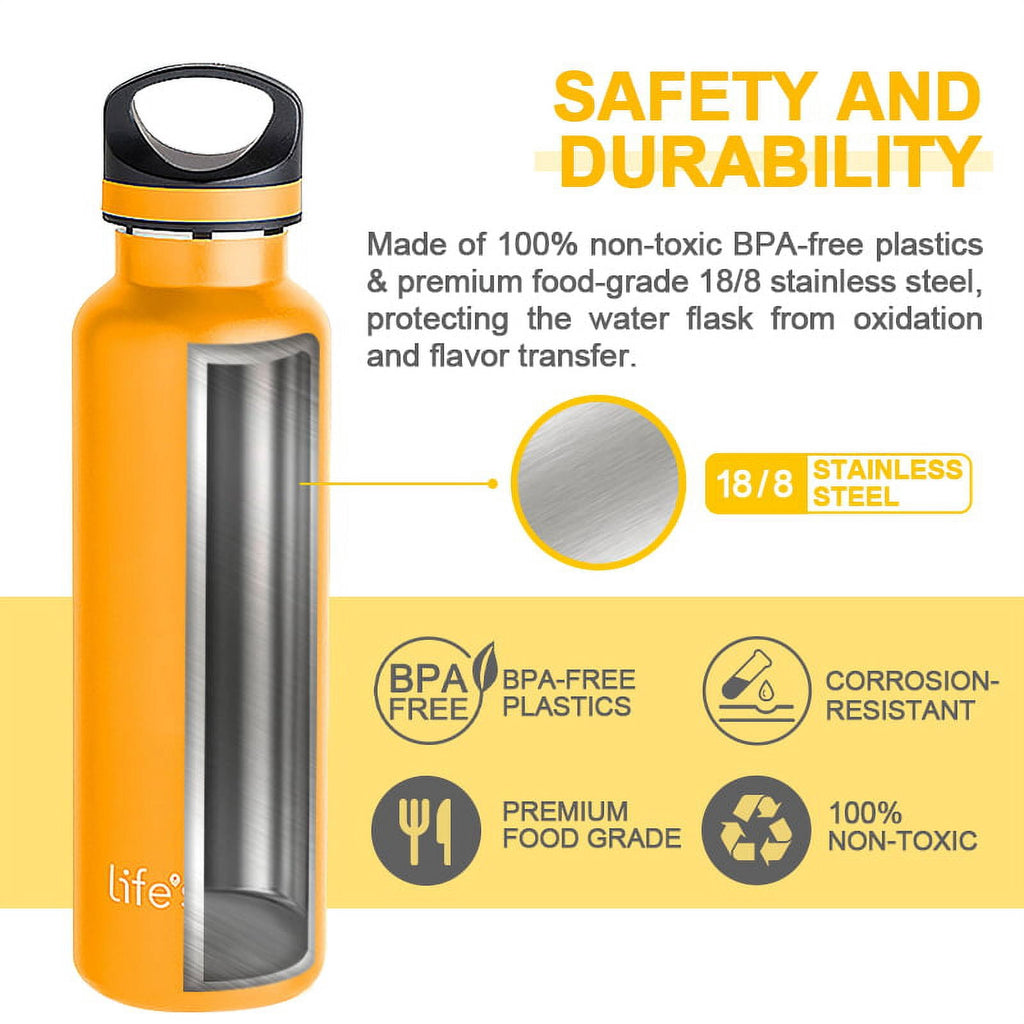 LIFE'S EASY 20 oz. Sports Insulated Water Bottle with Lid. Stainless Steel Vacuum Double Wall Thermo for Modern Hot and Cold Drinks, Simple Metal Hydro Canteen for Travel Men and Women (White) M417M