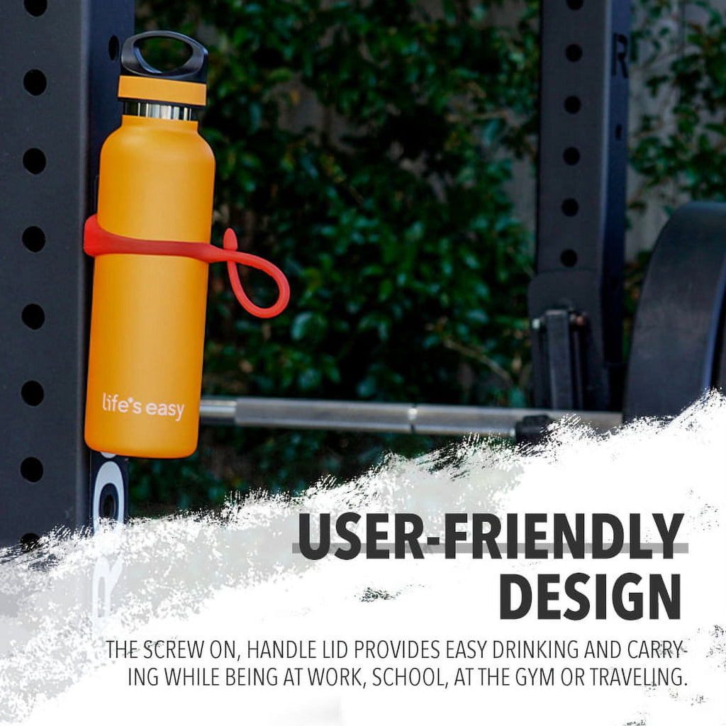 LIFE'S EASY 20 oz. Sports Insulated Water Bottle with Lid. Stainless Steel Vacuum Double Wall Thermo for Modern Hot and Cold Drinks, Simple Metal Hydro Canteen for Travel Men and Women (White) M417M