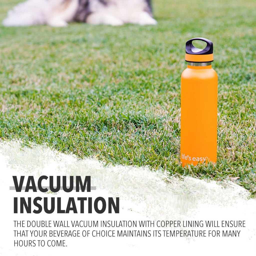 LIFE'S EASY 20 oz. Sports Insulated Water Bottle with Lid. Stainless Steel Vacuum Double Wall Thermo for Modern Hot and Cold Drinks, Simple Metal Hydro Canteen for Travel Men and Women (White) M417M