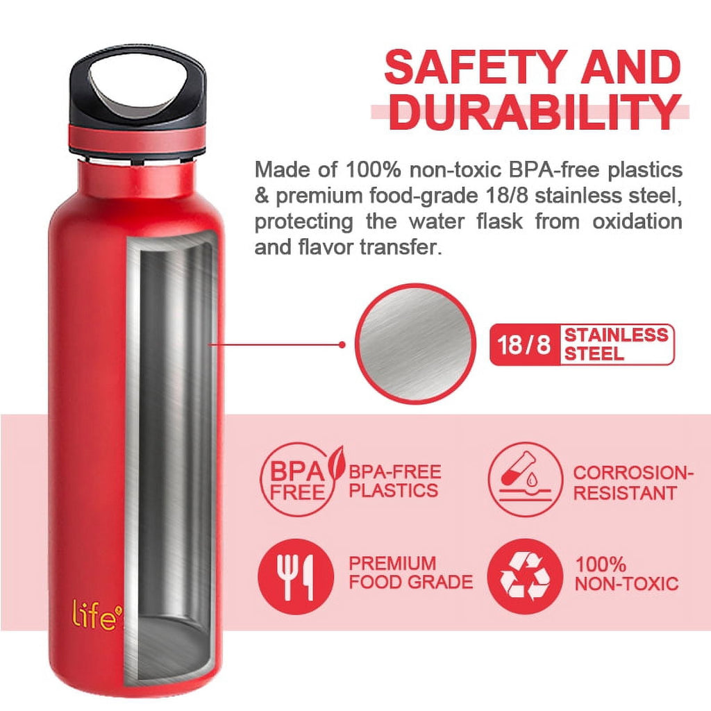 LIFE'S EASY 20 oz. Sports Insulated Water Bottle with Lid. Stainless Steel Vacuum Double Wall Thermo for Modern Hot and Cold Drinks, Simple Metal Hydro Canteen for Travel Men and Women (White) M417M