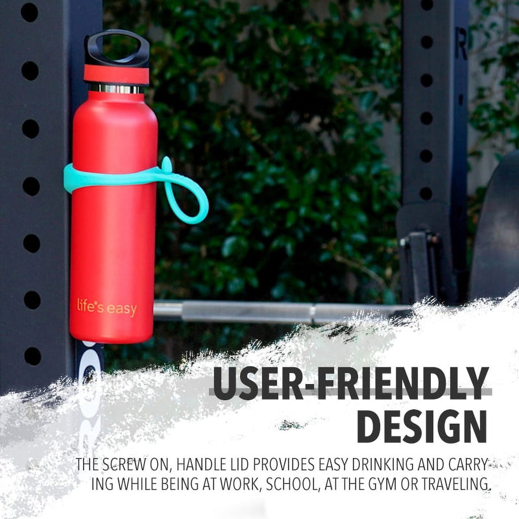 LIFE'S EASY 20 oz. Sports Insulated Water Bottle with Lid. Stainless Steel Vacuum Double Wall Thermo for Modern Hot and Cold Drinks, Simple Metal Hydro Canteen for Travel Men and Women (White) M417M