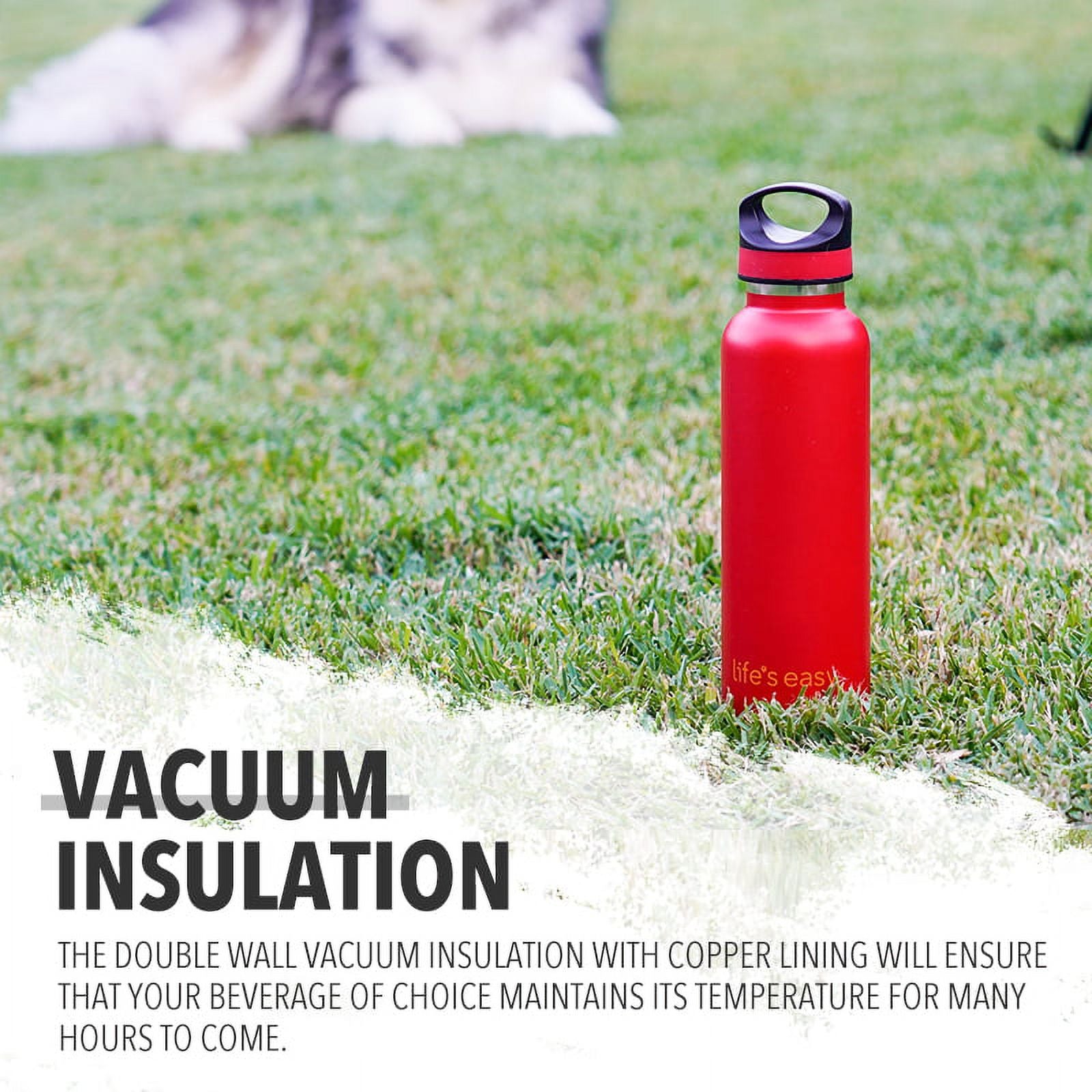 LIFE'S EASY 20 oz. Sports Insulated Water Bottle with Lid. Stainless Steel Vacuum Double Wall Thermo for Modern Hot and Cold Drinks, Simple Metal Hydro Canteen for Travel Men and Women (White) M417M