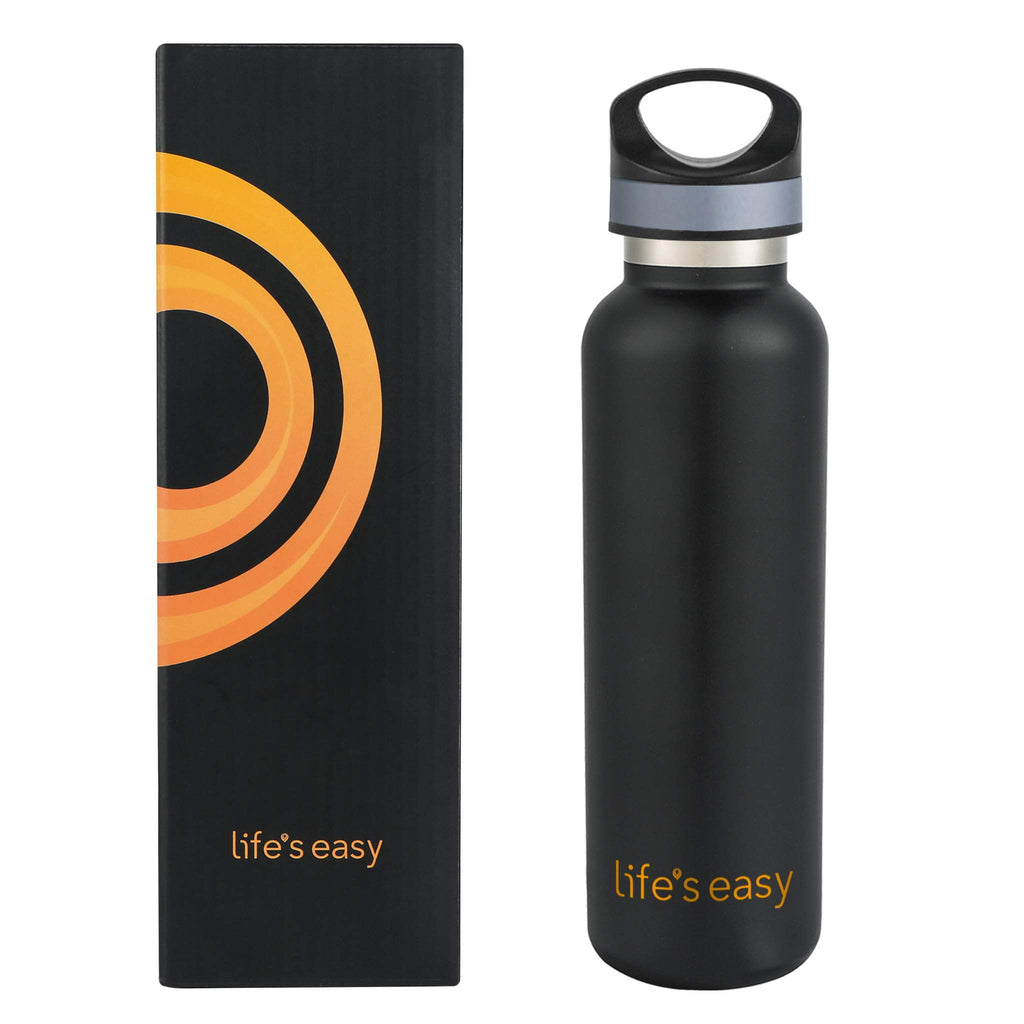 LIFE'S EASY 20 oz. Sports Insulated Water Bottle with Lid. Stainless Steel Vacuum Double Wall Thermo for Modern Hot and Cold Drinks, Simple Metal Hydro Canteen for Travel Men and Women (White) M417M