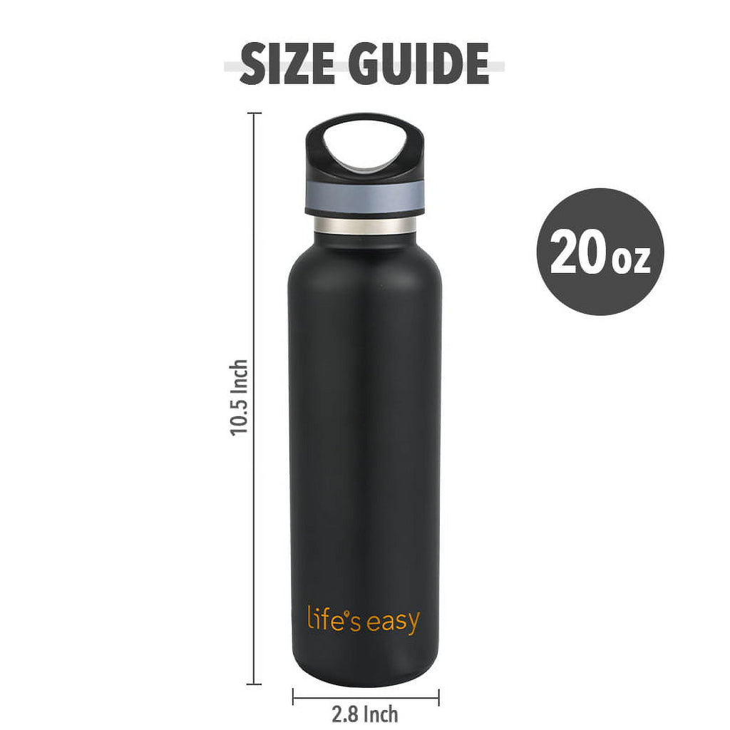 LIFE'S EASY 20 oz. Sports Insulated Water Bottle with Lid. Stainless Steel Vacuum Double Wall Thermo for Modern Hot and Cold Drinks, Simple Metal Hydro Canteen for Travel Men and Women (White) M417M